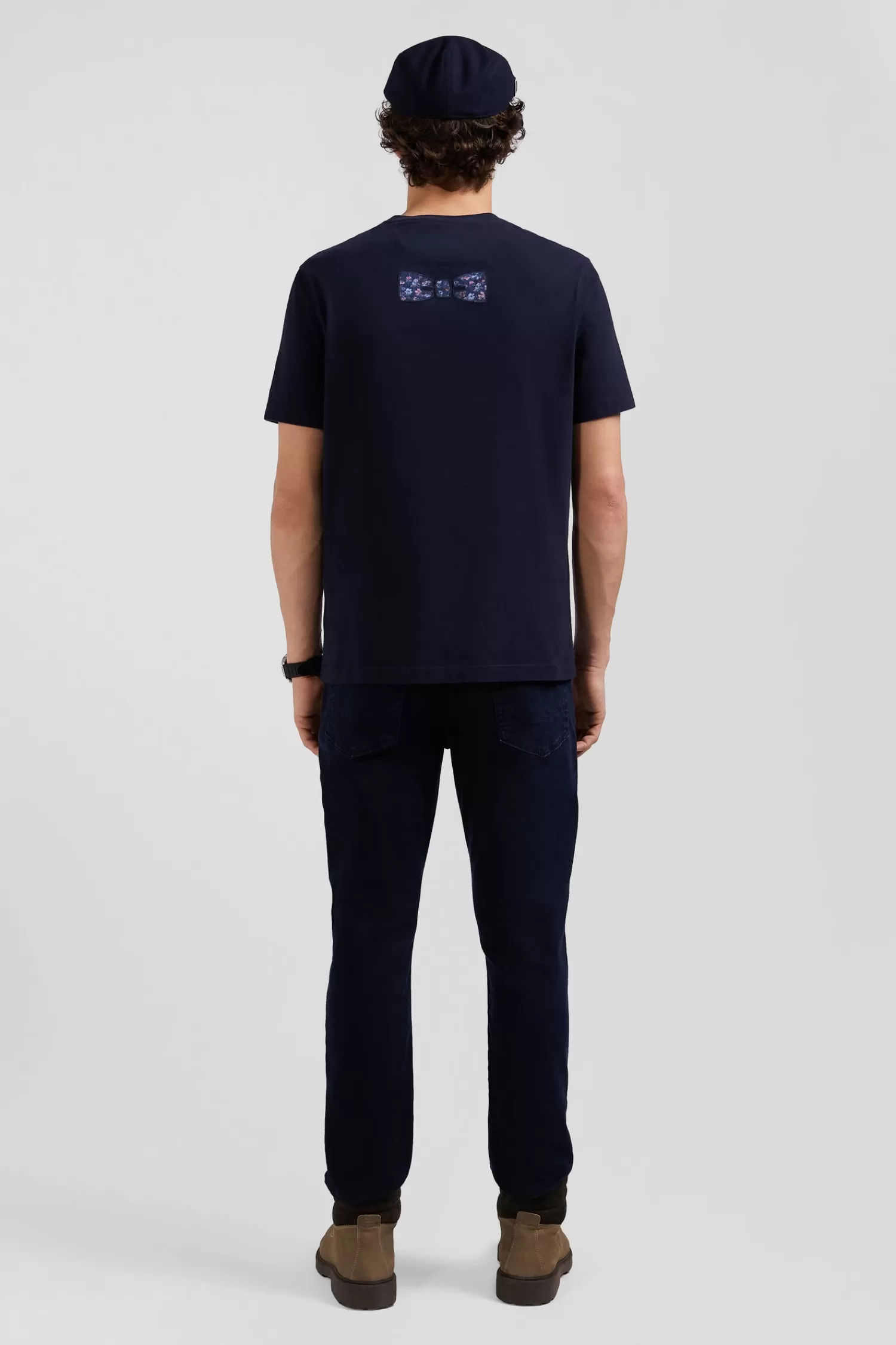 Eden Park Regular navy blue short-sleeved cotton T-shirt with back patch< T-shirts