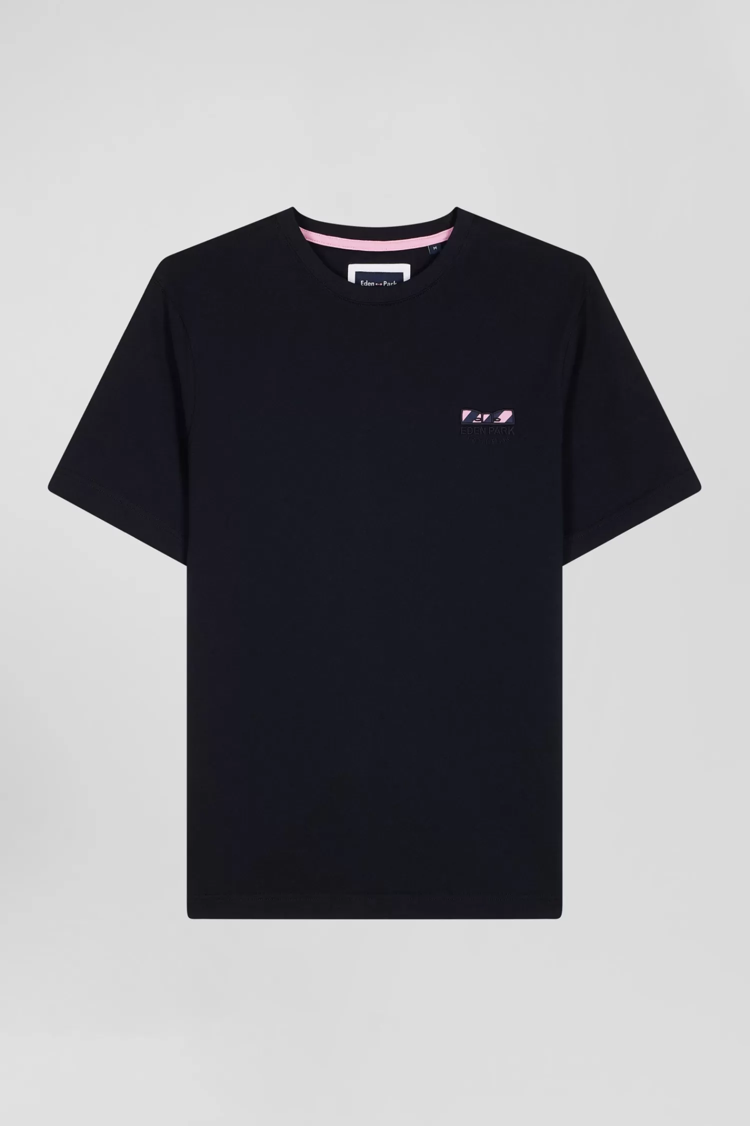 Eden Park Regular navy blue short-sleeved cotton T-shirt with tie patchwork emblem< T-shirts