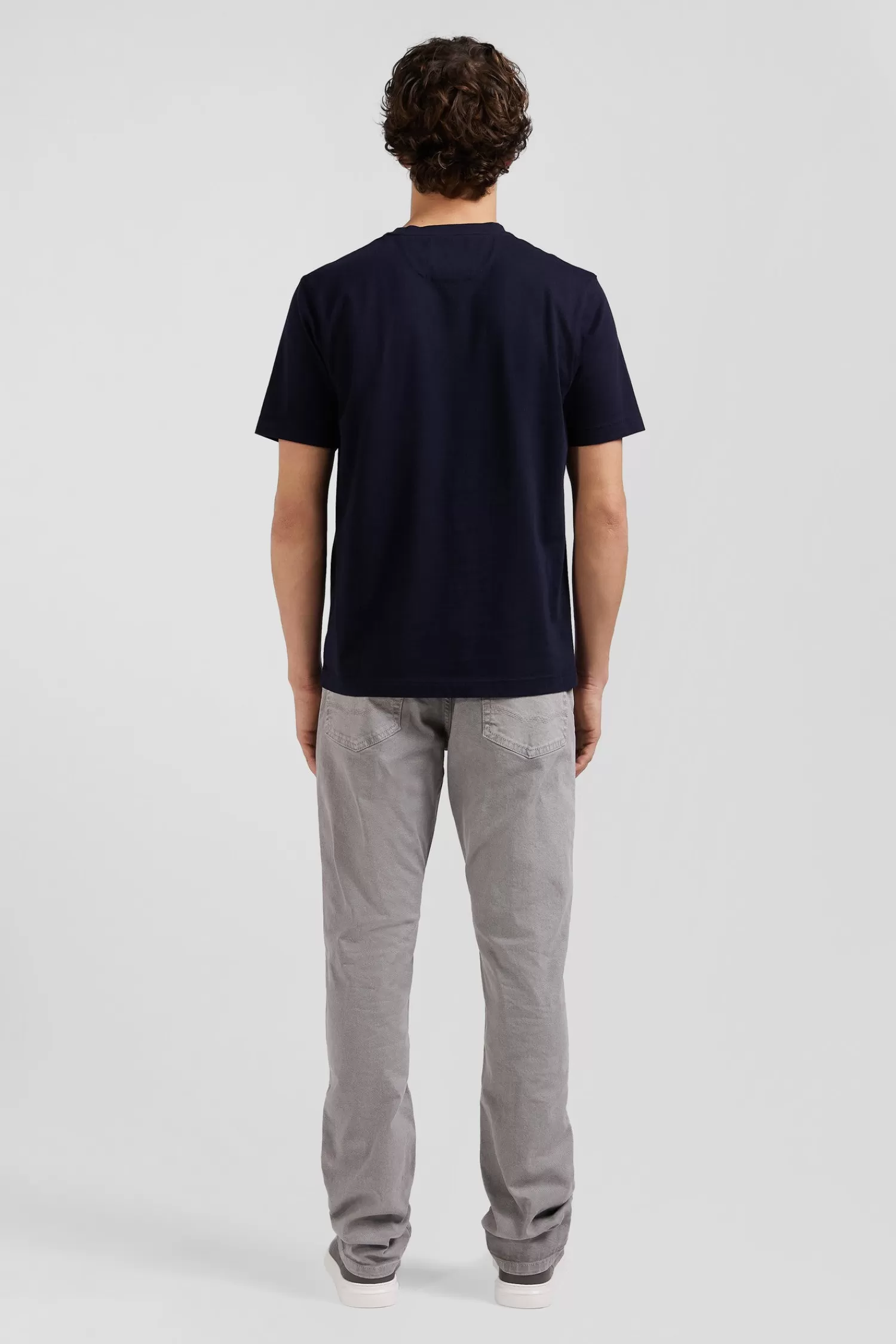 Eden Park Regular navy blue short-sleeved cotton T-shirt with tie patchwork emblem< T-shirts