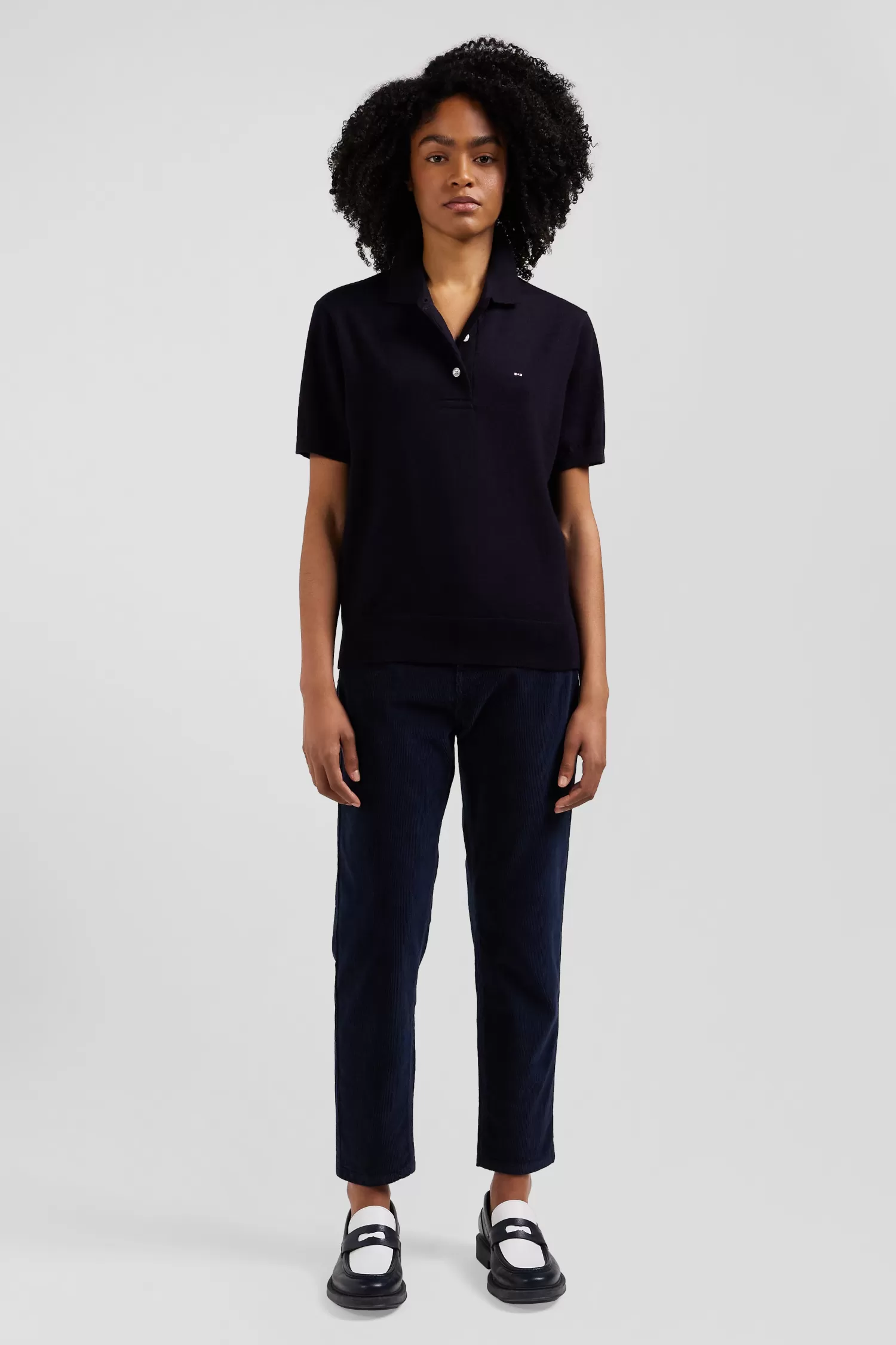 Eden Park Regular navy blue short-sleeved wool polo neck jumper<Women Sweaters