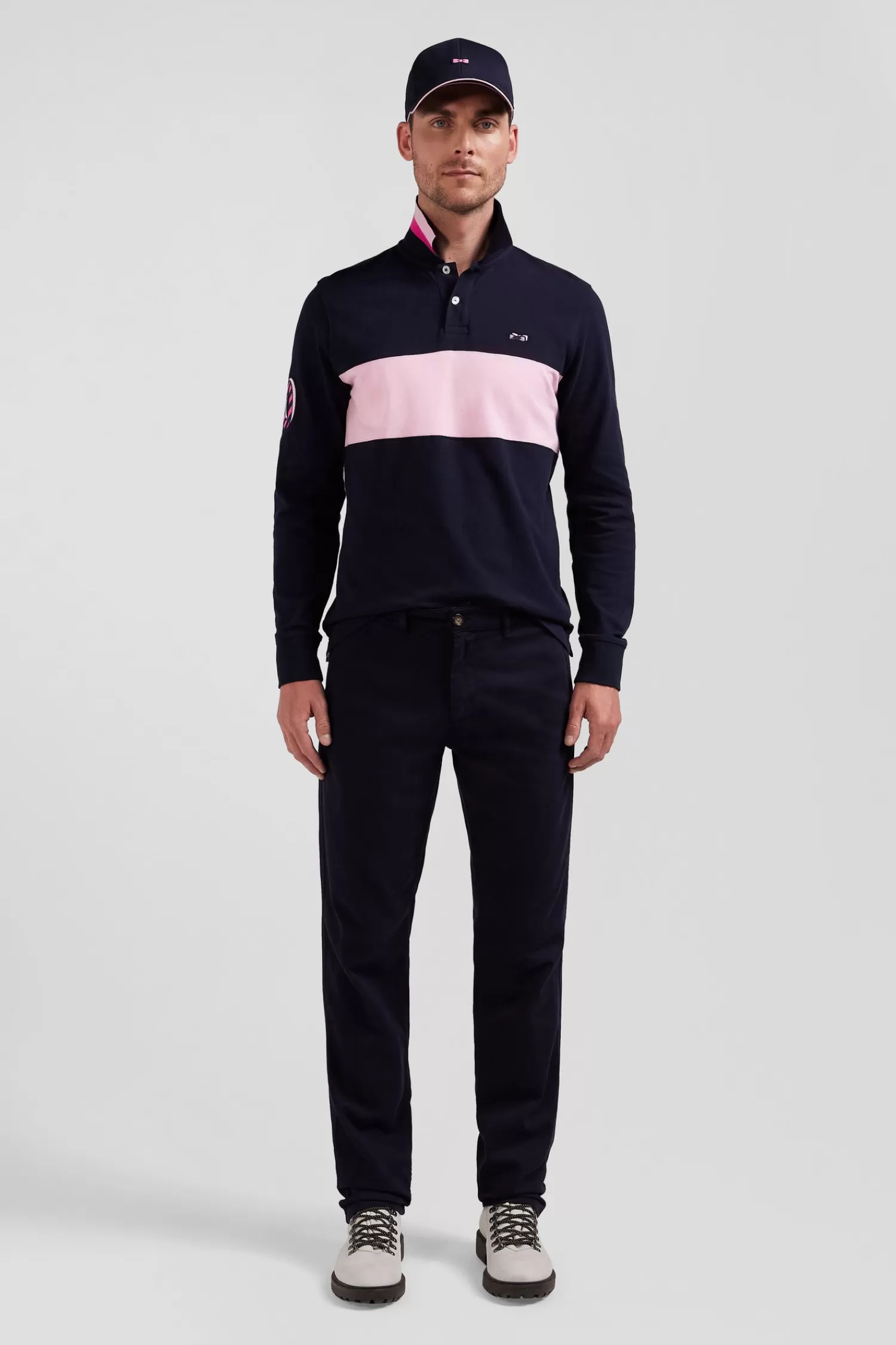 Eden Park Regular navy blue stretch cotton piqué and modal chino trousers< Pants