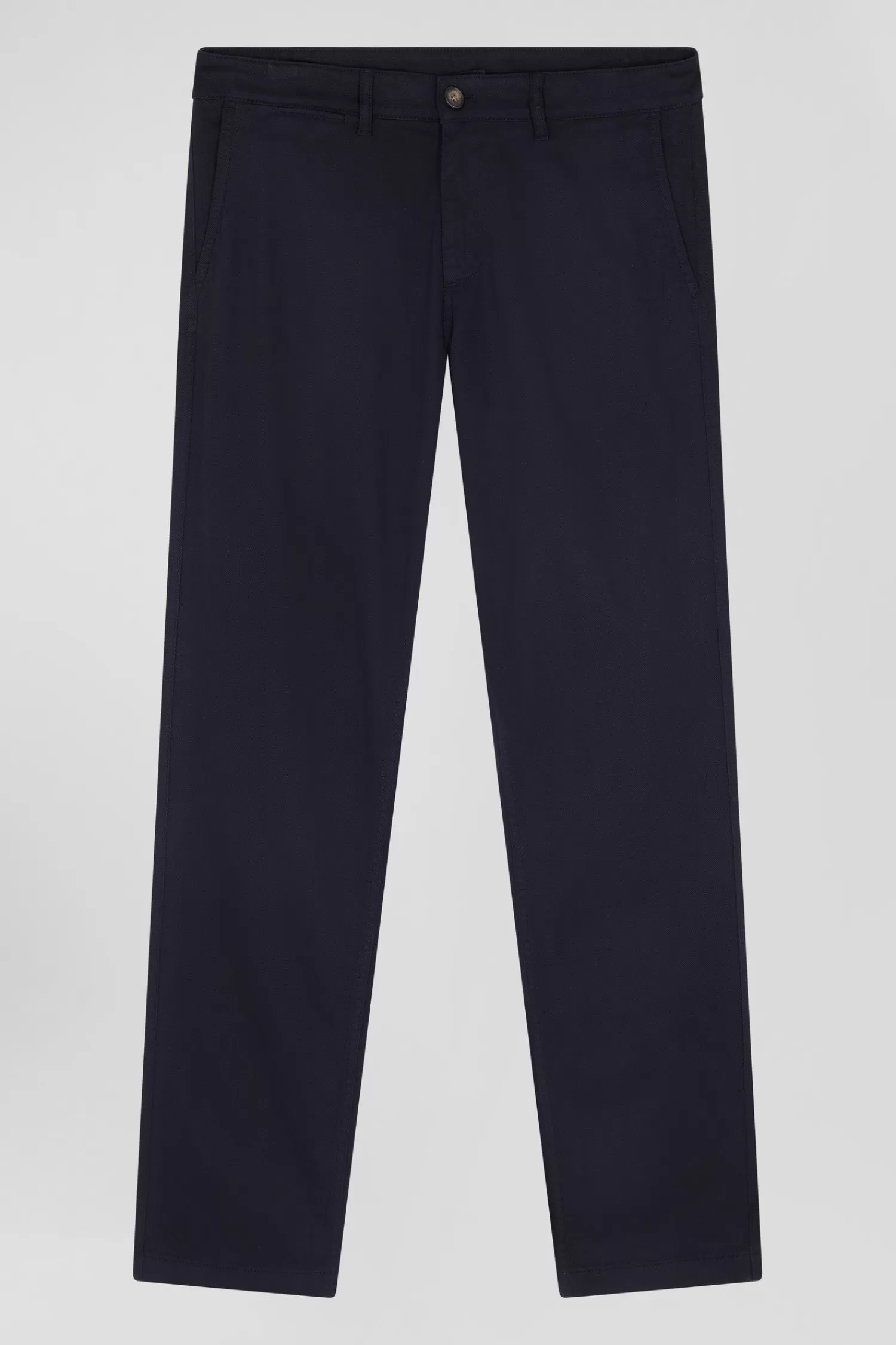 Eden Park Regular navy blue stretch cotton piqué and modal chino trousers< Pants