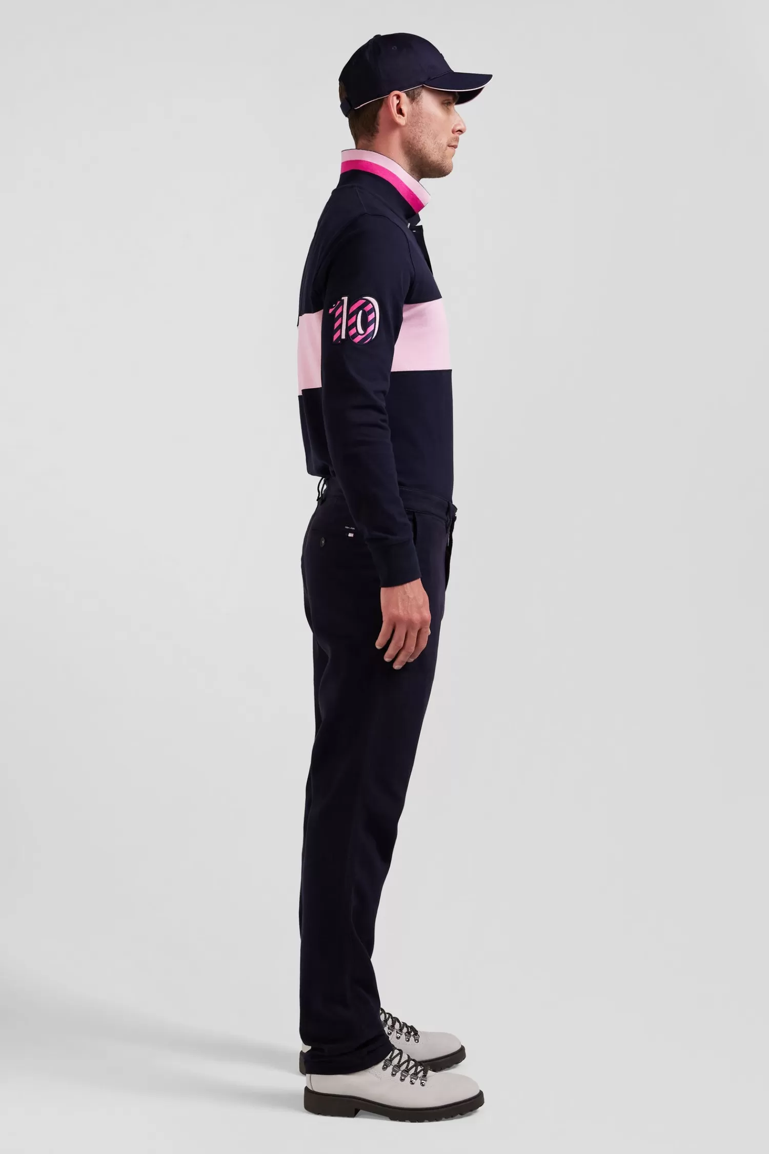 Eden Park Regular navy blue stretch cotton piqué and modal chino trousers< Pants