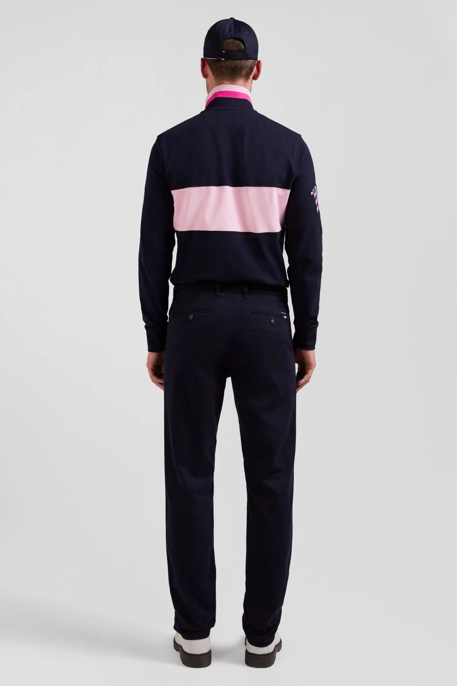 Eden Park Regular navy blue stretch cotton piqué and modal chino trousers< Pants