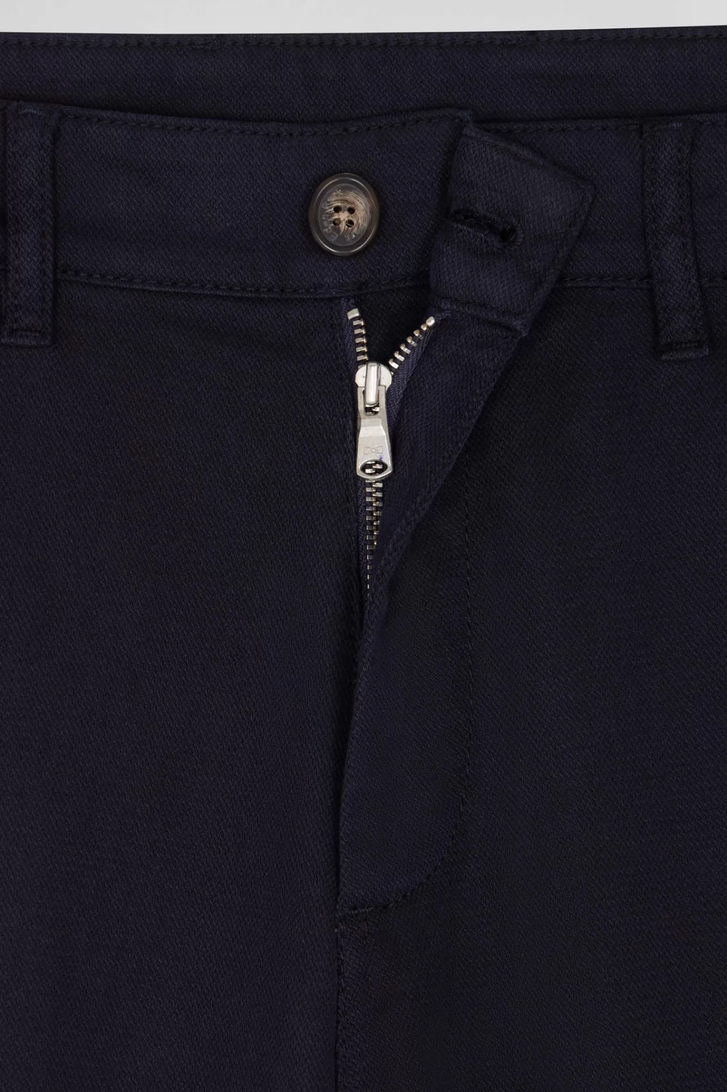 Eden Park Regular navy blue stretch cotton piqué and modal chino trousers< Pants