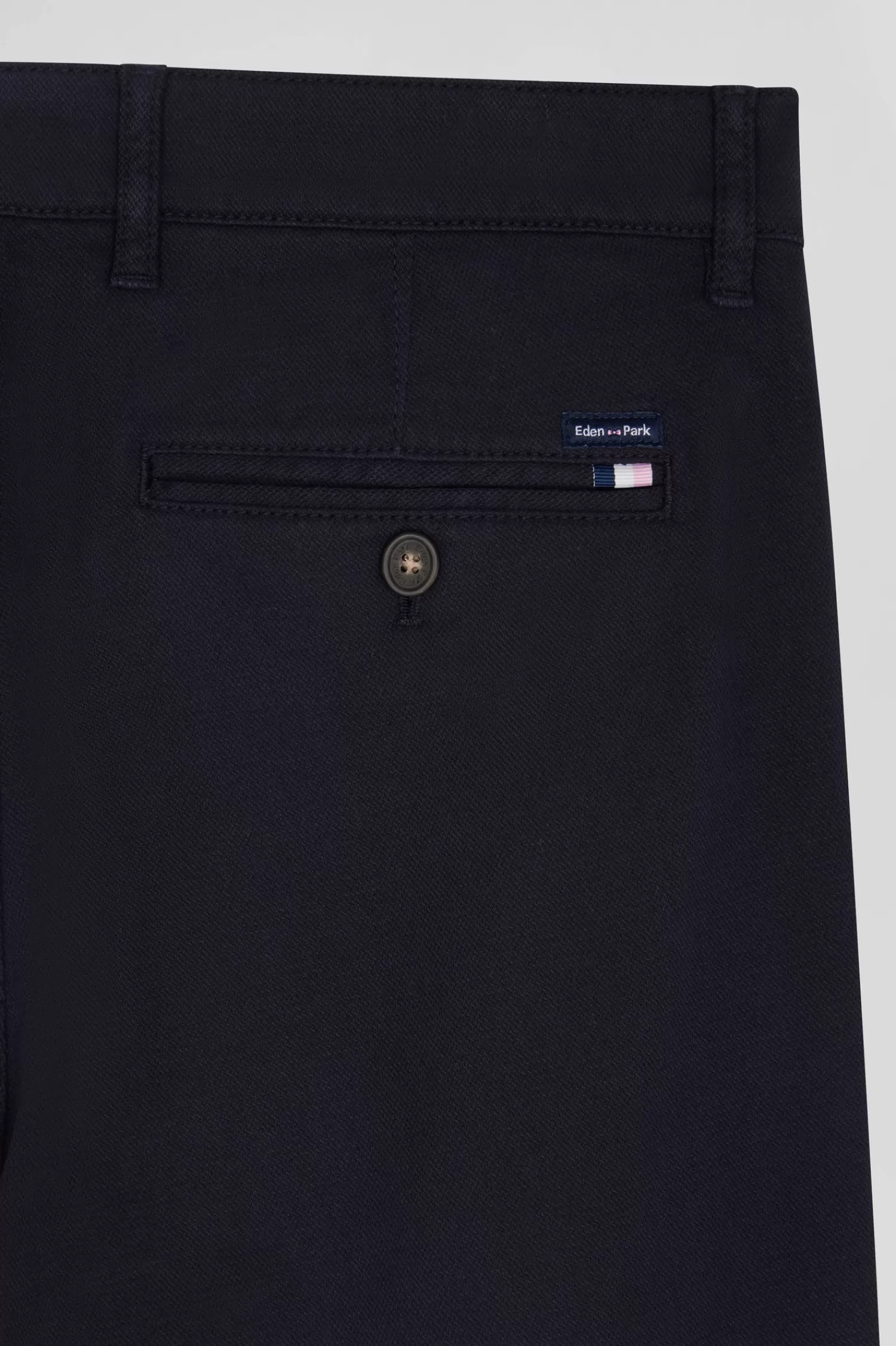 Eden Park Regular navy blue stretch cotton piqué and modal chino trousers< Pants