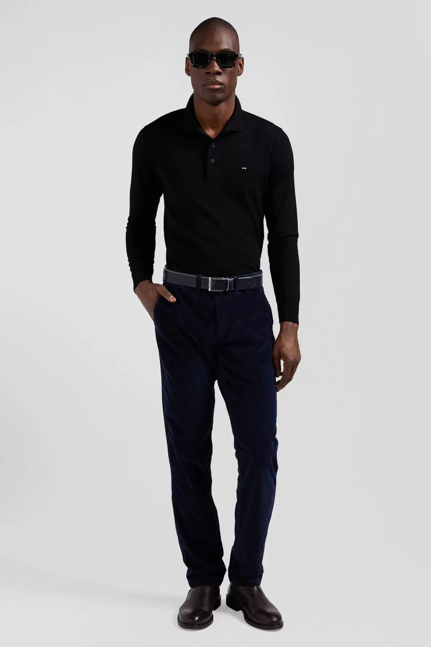 Eden Park Regular navy blue stretch cotton velvet chino trousers< Pants
