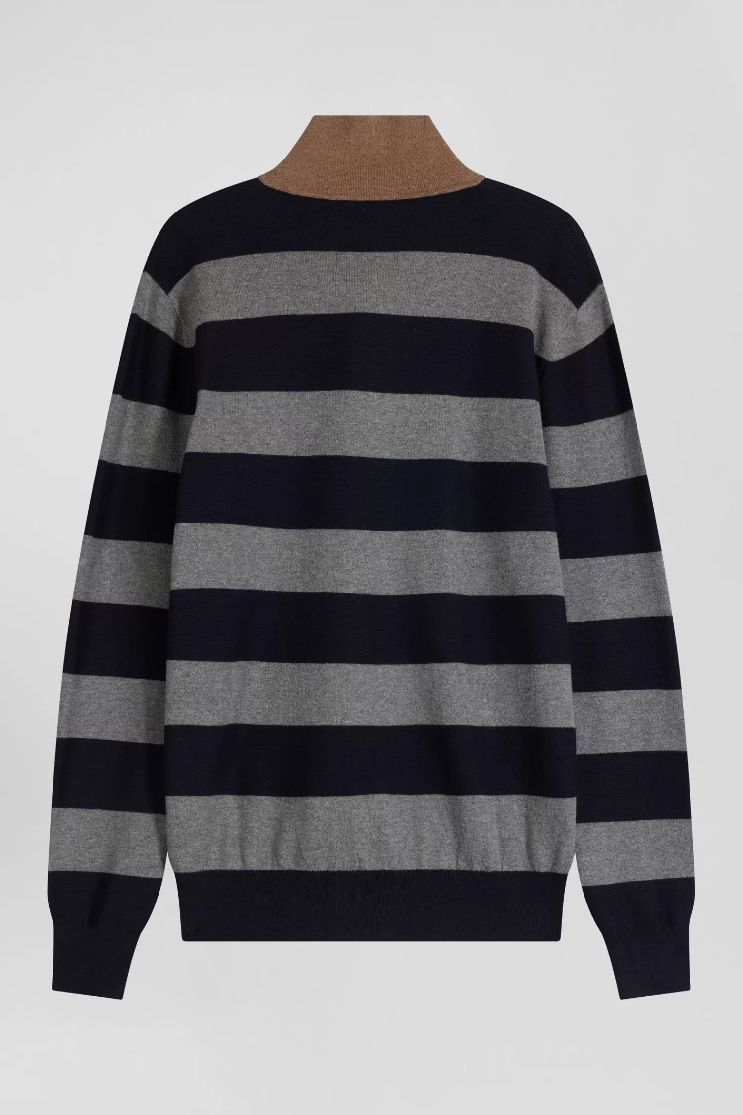 Eden Park Regular navy blue striped cotton and cashmere jumper with rugby shirt collar< Sweaters