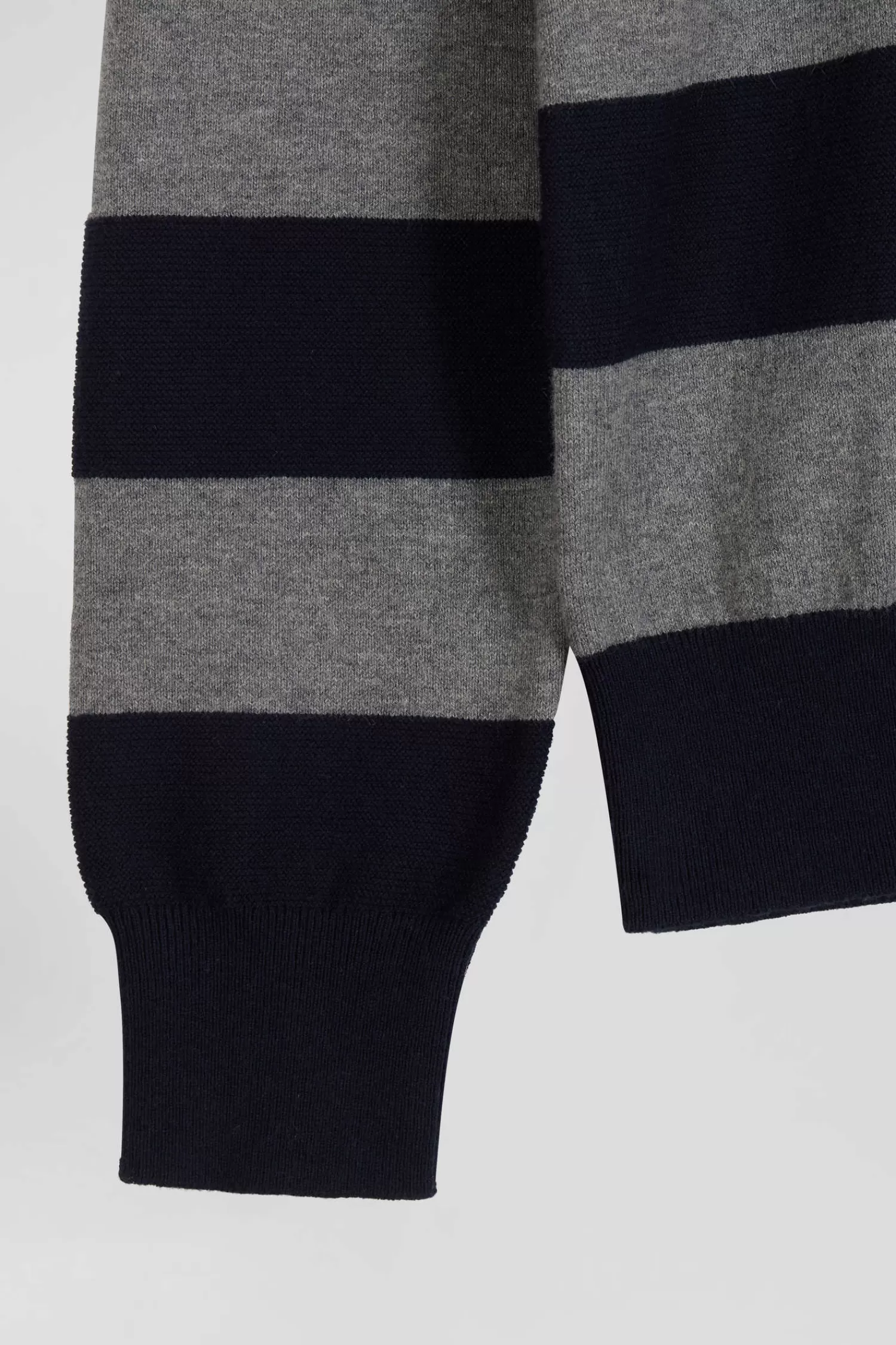 Eden Park Regular navy blue striped cotton and cashmere jumper with rugby shirt collar< Sweaters