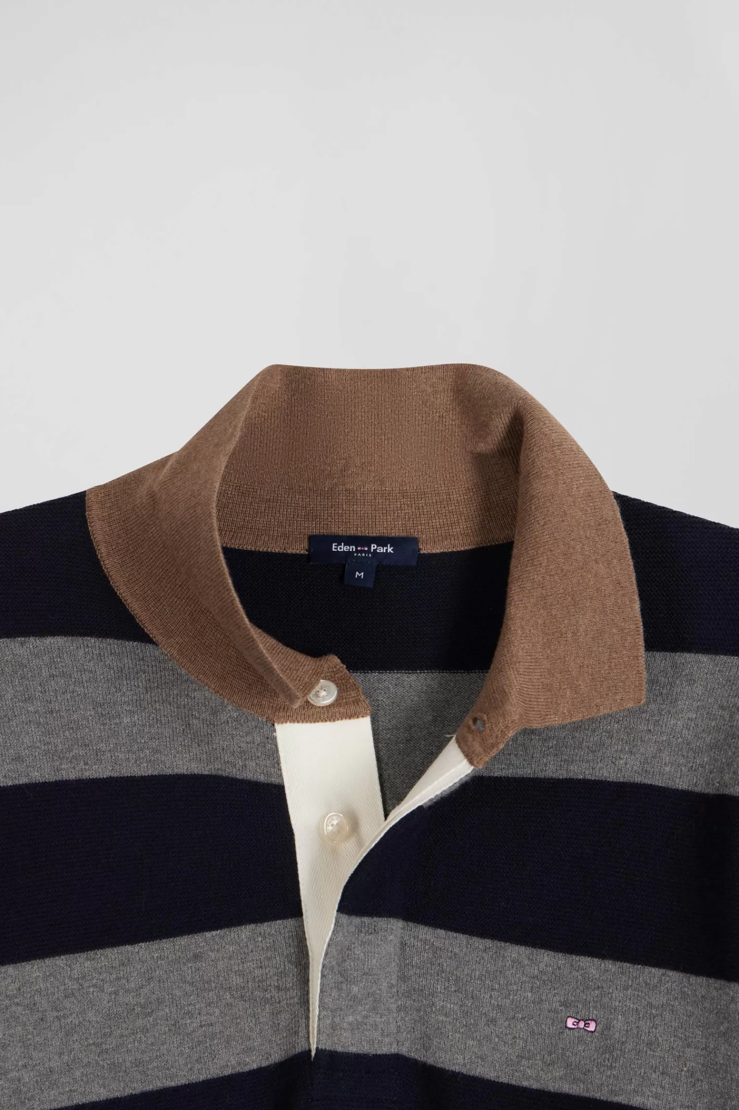 Eden Park Regular navy blue striped cotton and cashmere jumper with rugby shirt collar< Sweaters