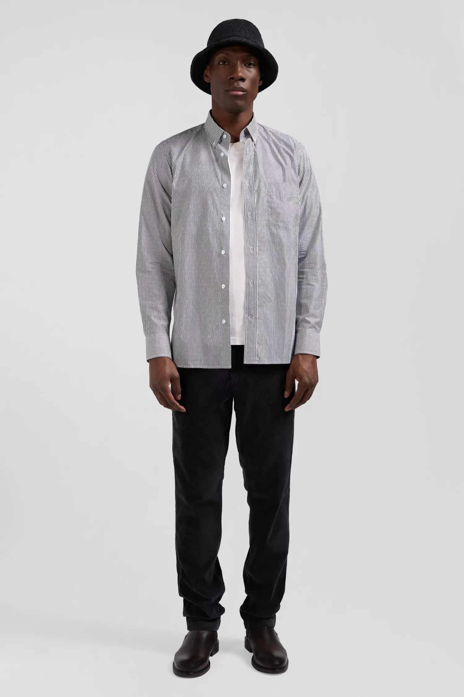 Eden Park Regular navy blue striped cotton jacquard shirt< Shirts