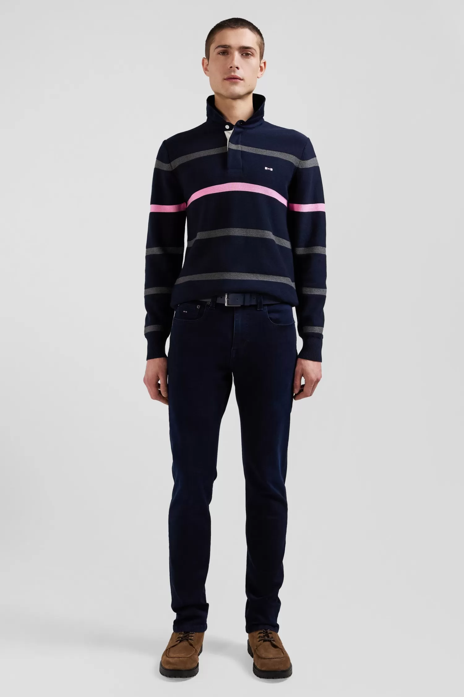 Eden Park Regular navy blue striped cotton polo neck jumper< Sweaters