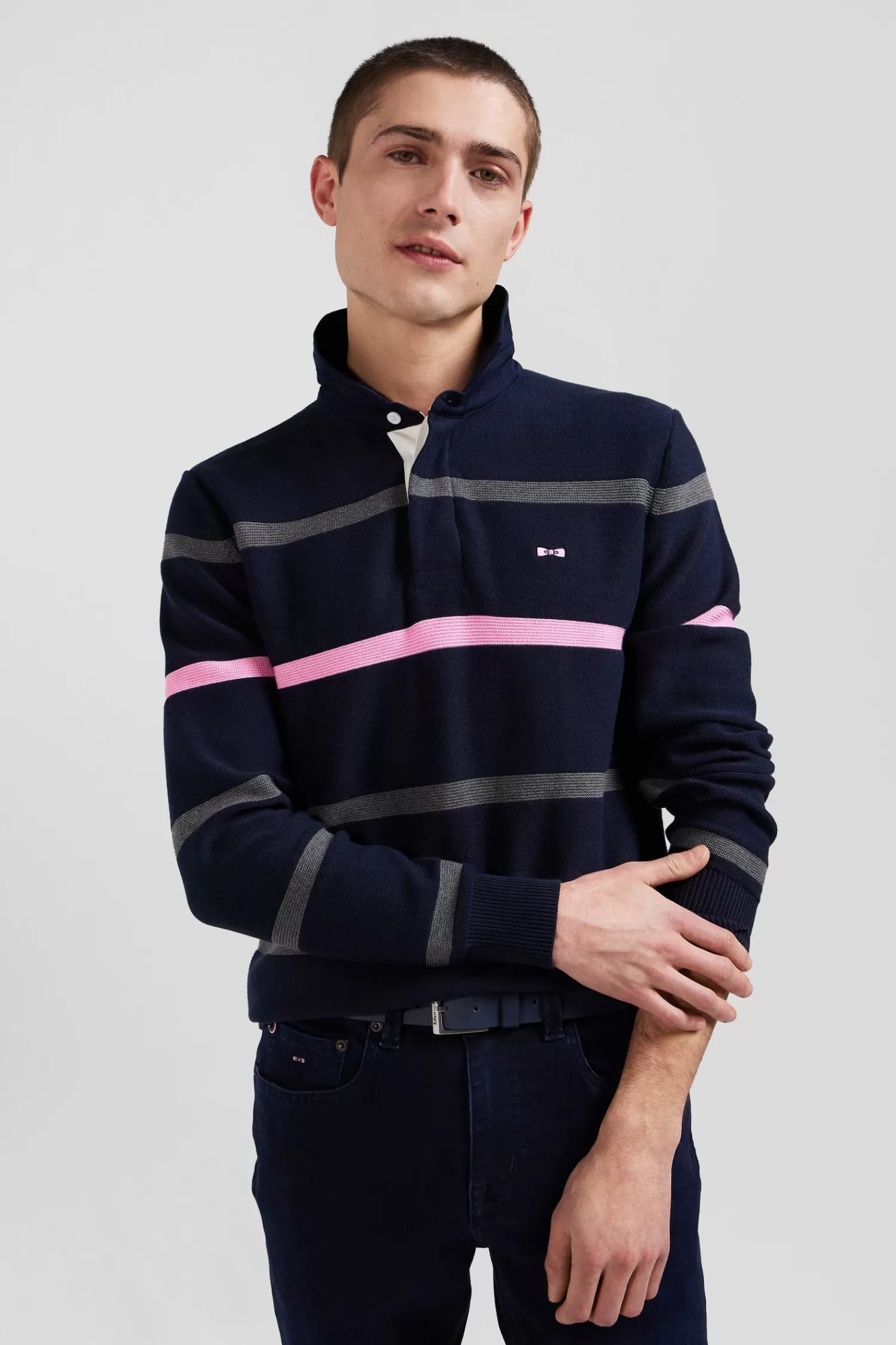 regular_navy_blue_striped_cotton_polo_neck_jumper_2.webp Eden Park Regular navy blue striped cotton polo neck jumper< Sweaters