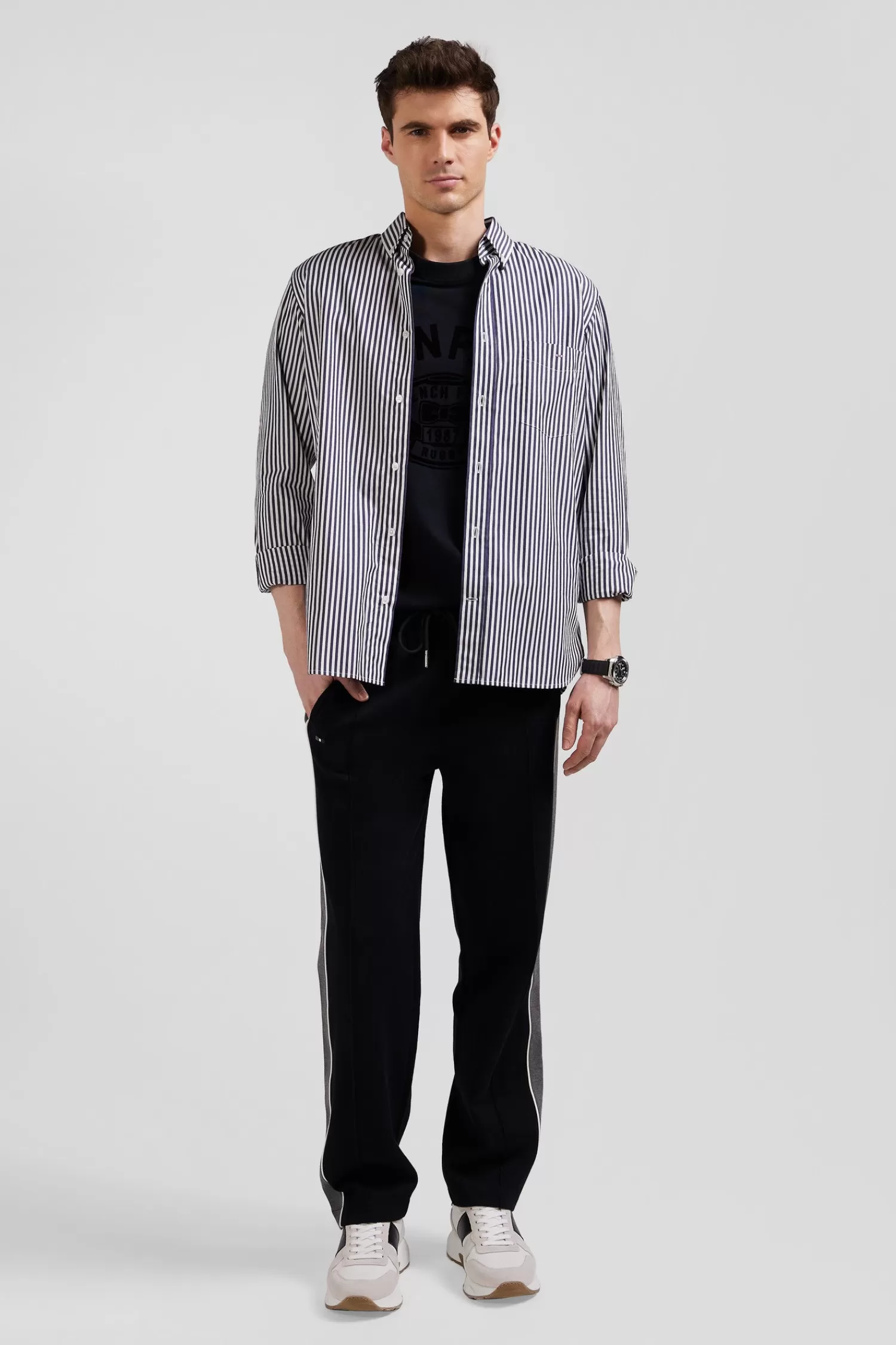 Eden Park Regular navy blue striped cotton poplin shirt< Shirts