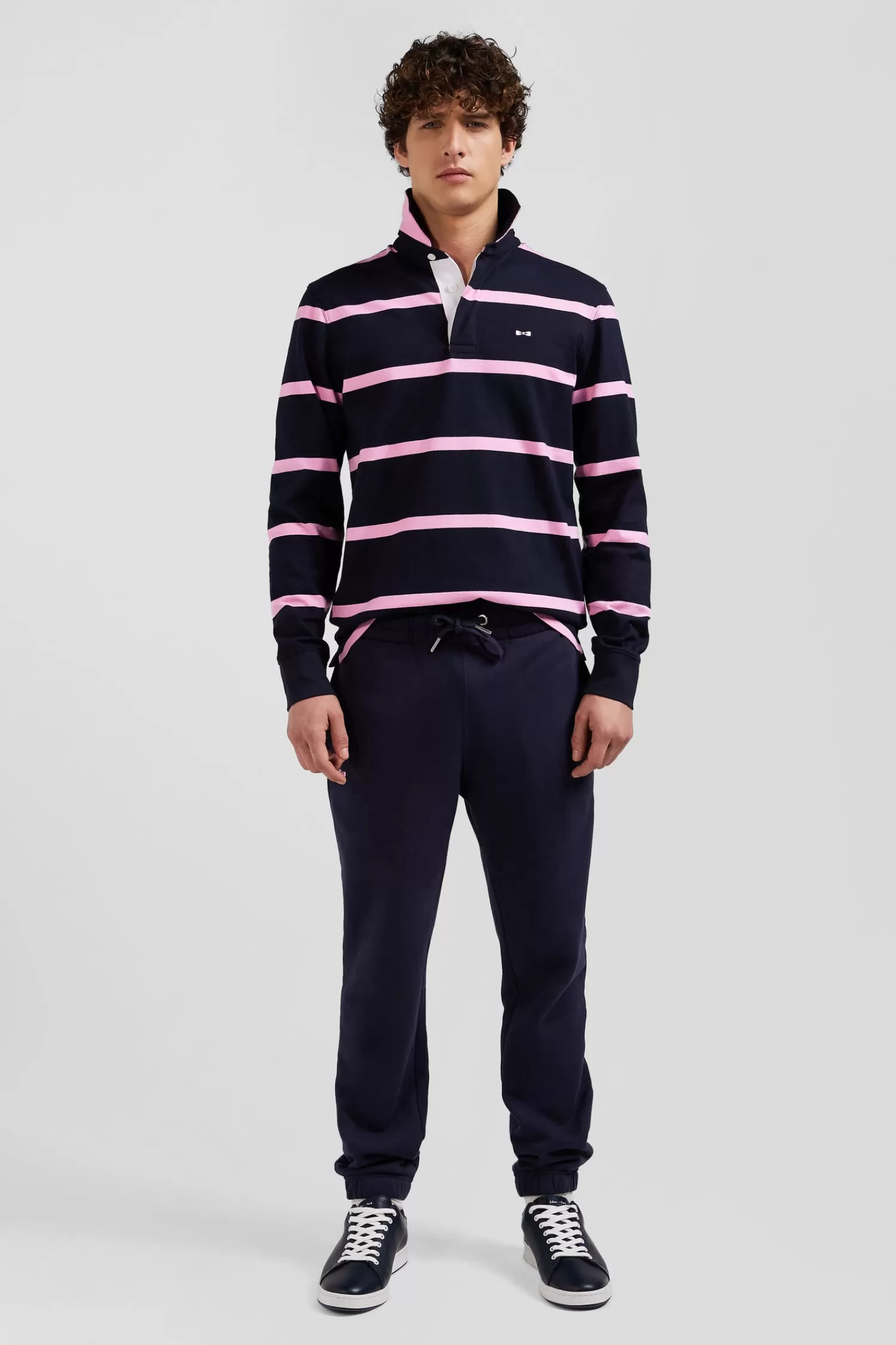 Eden Park Regular navy blue striped long-sleeved cotton rugby shirt with back embroidery< Rugby Shirts