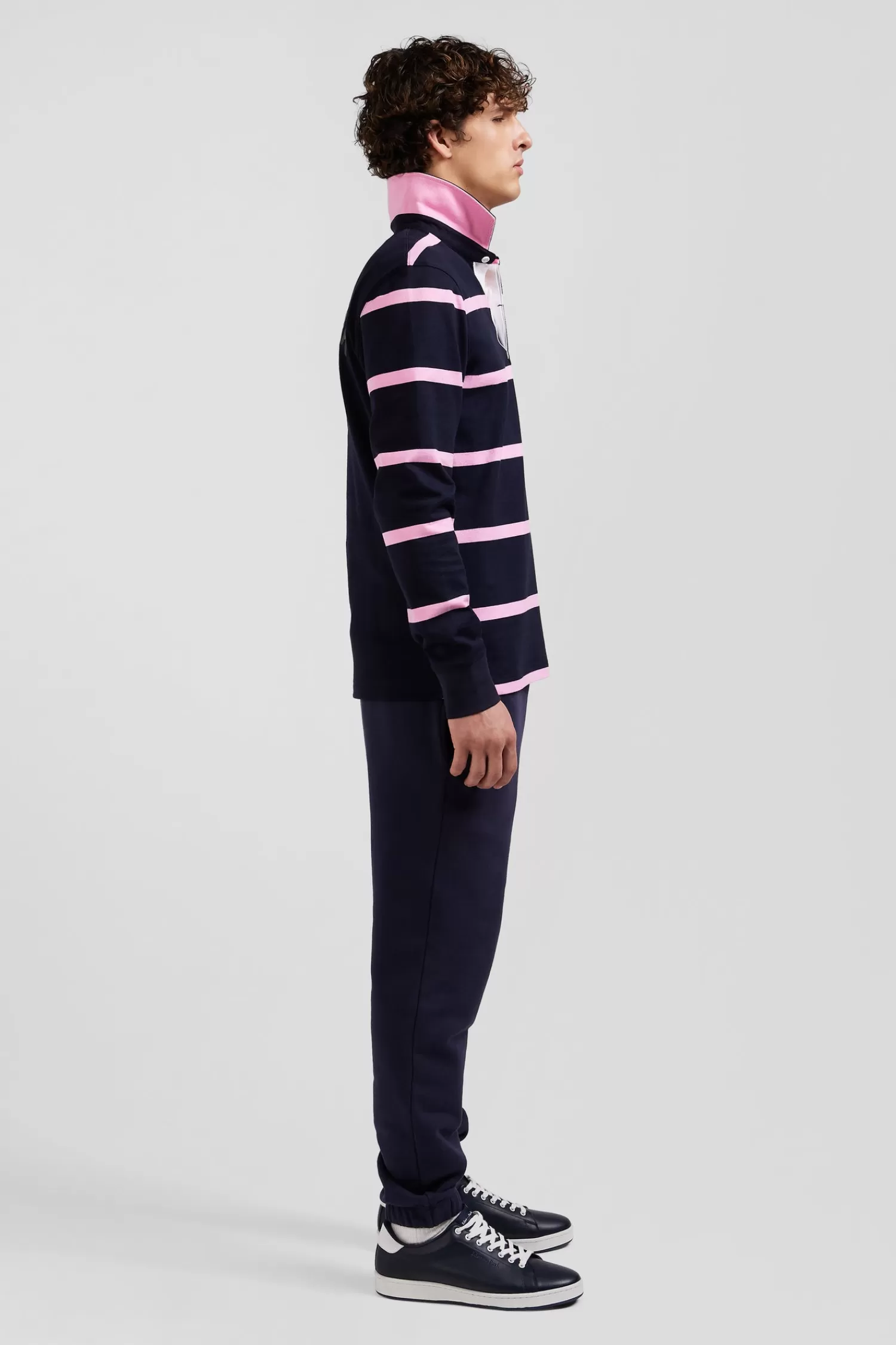 Eden Park Regular navy blue striped long-sleeved cotton rugby shirt with back embroidery< Rugby Shirts