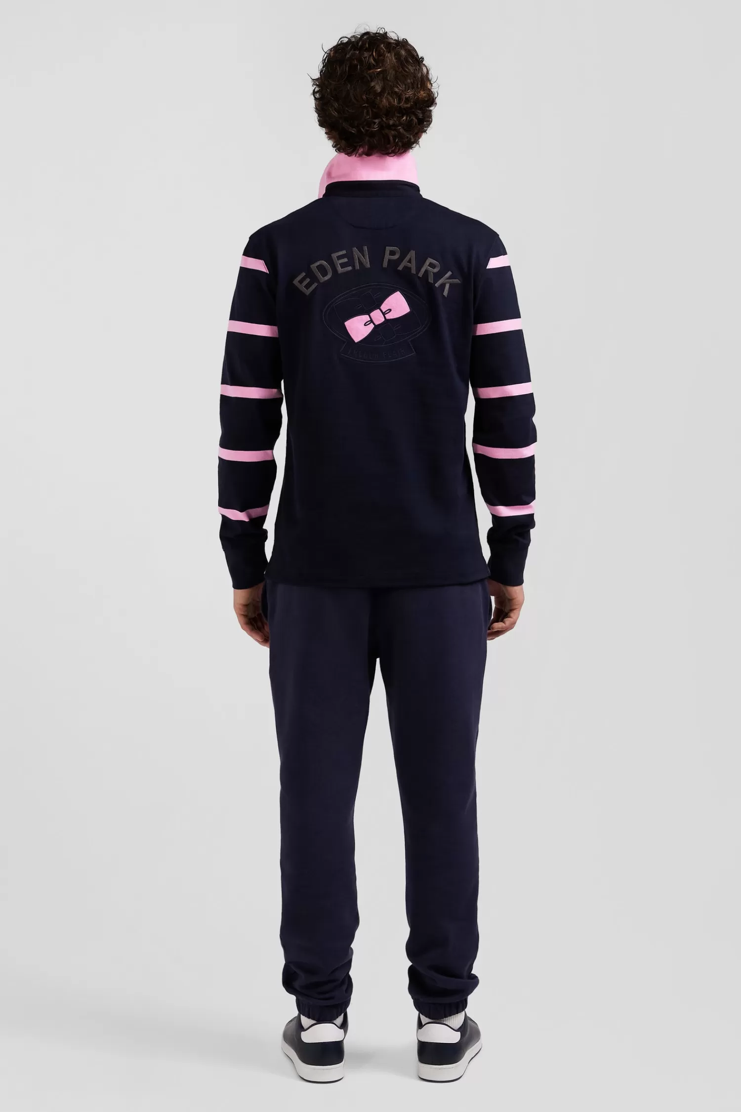 Eden Park Regular navy blue striped long-sleeved cotton rugby shirt with back embroidery< Rugby Shirts