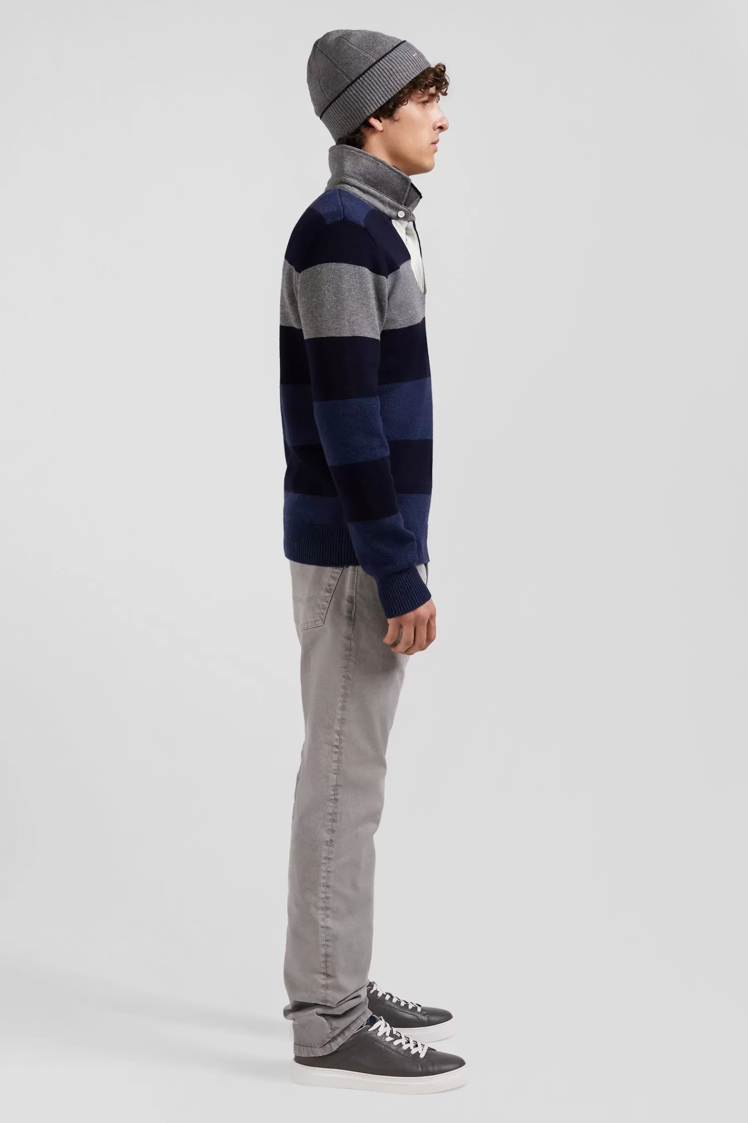 regular_navy_blue_striped_wool_and_cotton_jumper_with_rugby_shirt_collar_4.webp Eden Park Regular navy blue striped wool and cotton jumper with rugby shirt collar< Sweaters