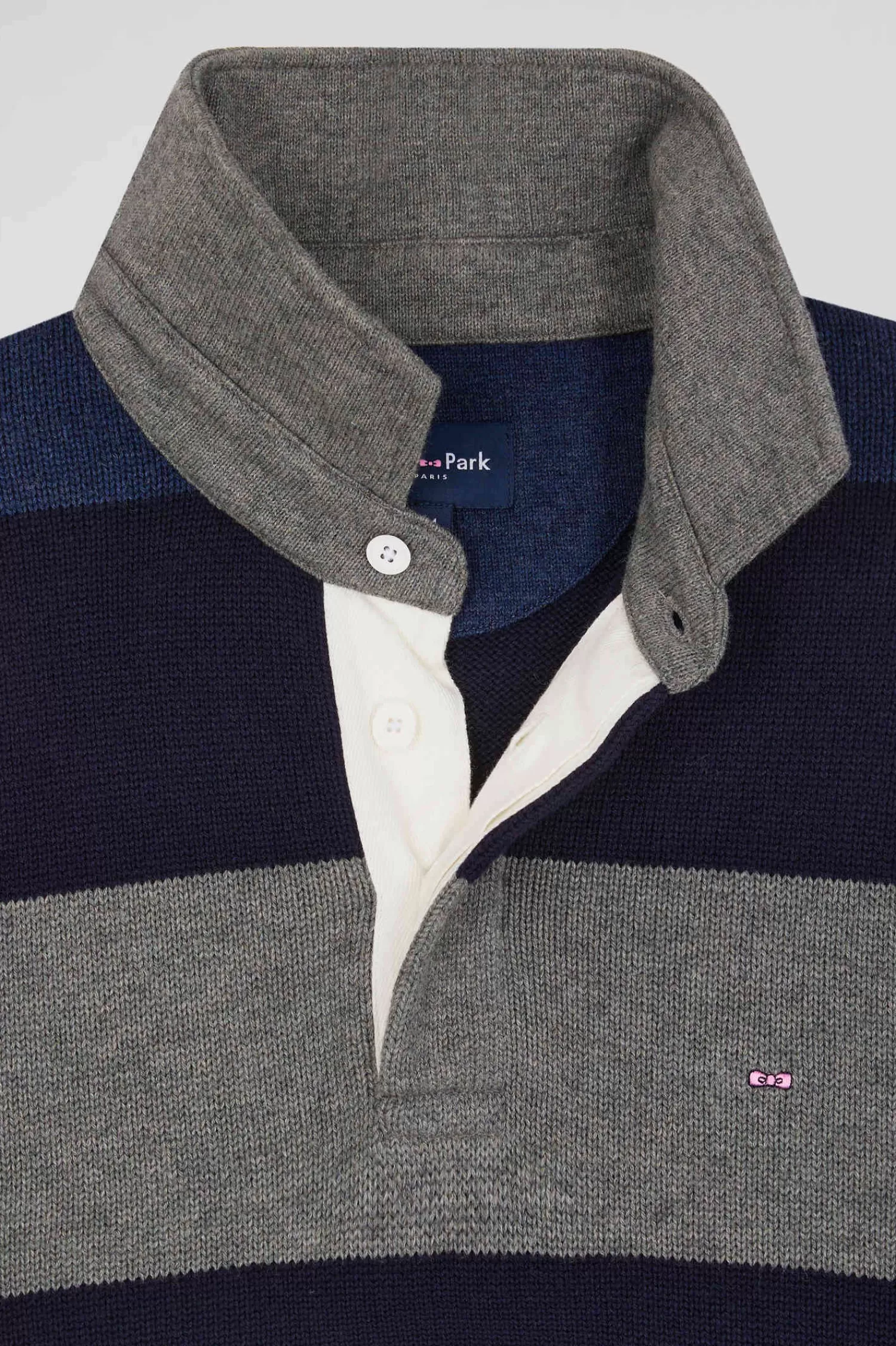regular_navy_blue_striped_wool_and_cotton_jumper_with_rugby_shirt_collar_6.webp Eden Park Regular navy blue striped wool and cotton jumper with rugby shirt collar< Sweaters