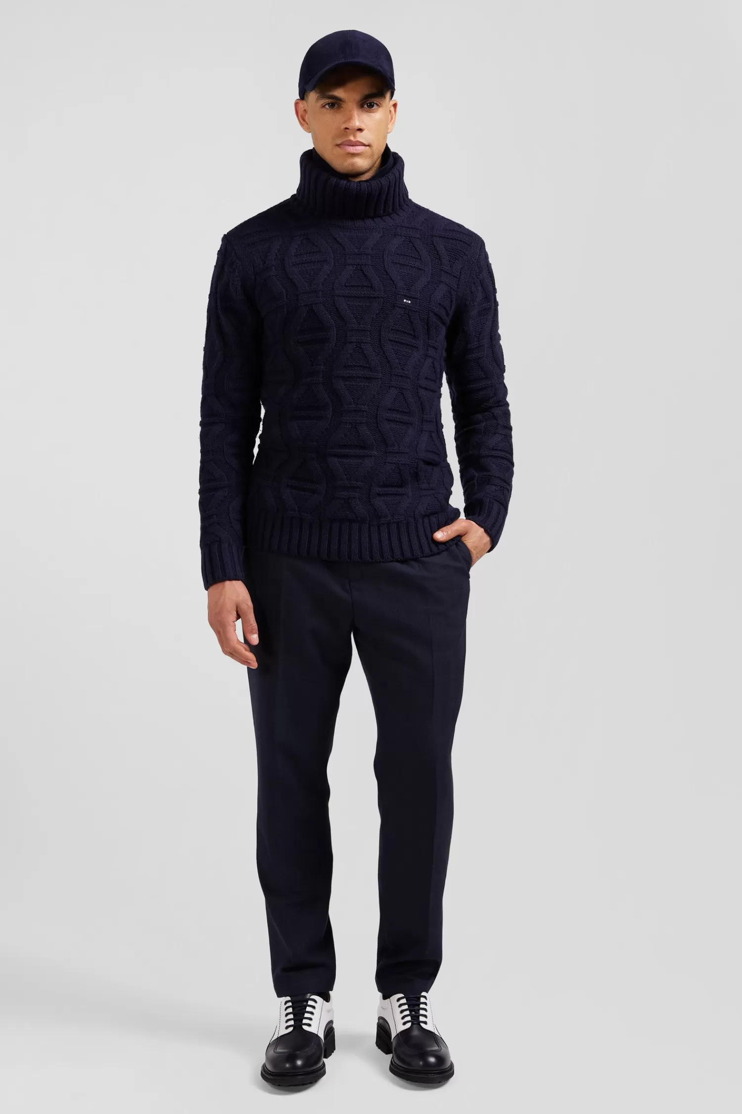 Eden Park Regular navy blue virgin wool and recycled polyamide turtleneck jumper with 3D knitting< Sweaters