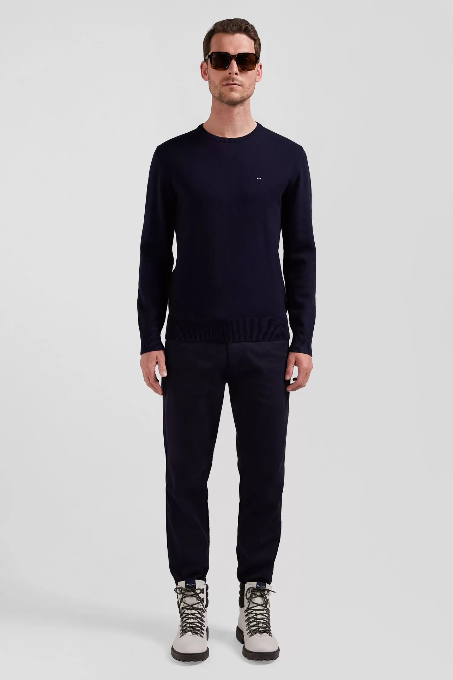 Eden Park Regular navy blue wool and cotton crew neck jumper< Sweaters