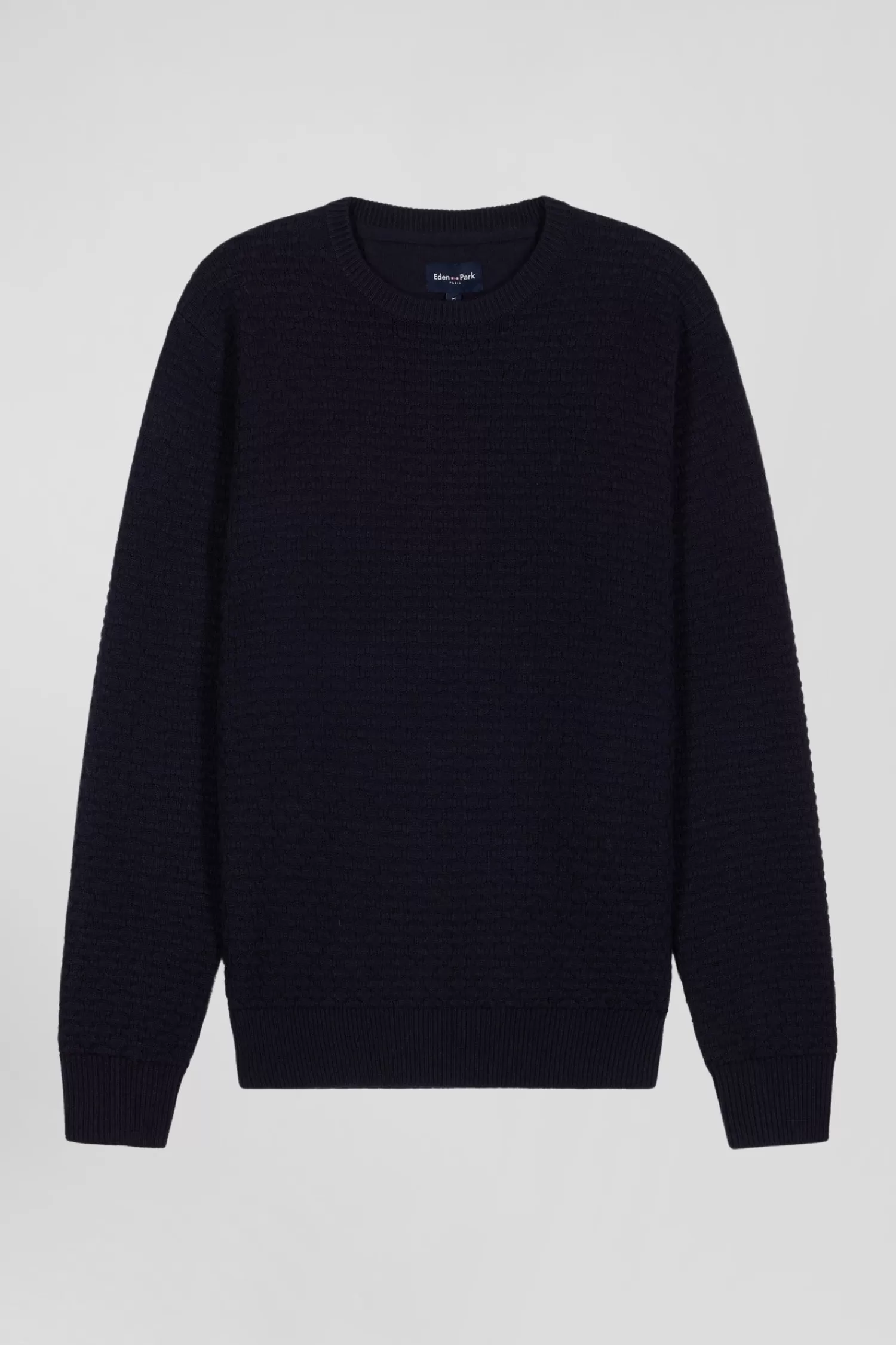 Eden Park Regular navy blue wool and cotton crew neck jumper with micro bow tie effect< Sweaters
