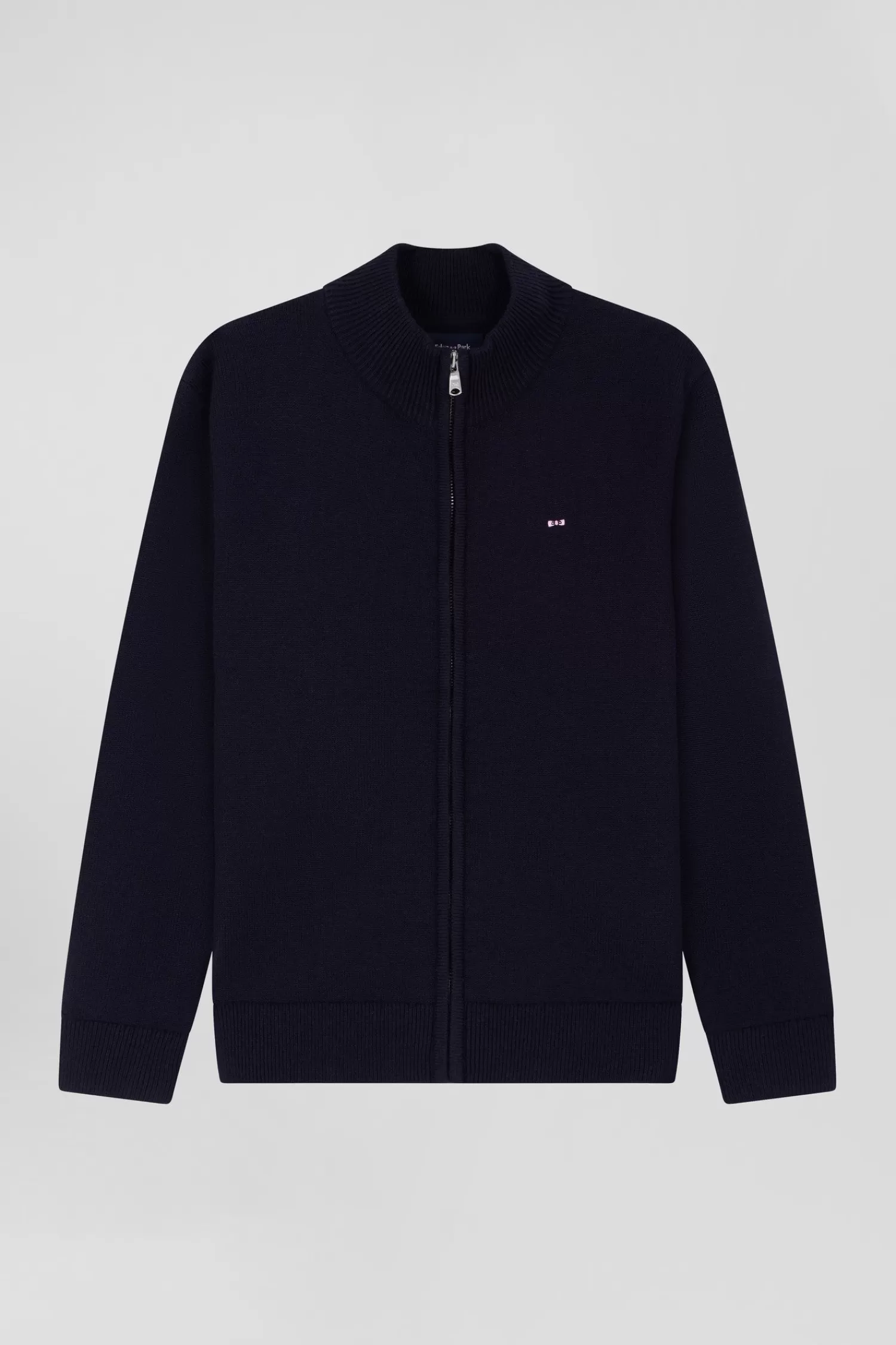 Eden Park Regular navy blue wool and cotton high collar zipped cardigan<Kids Kids