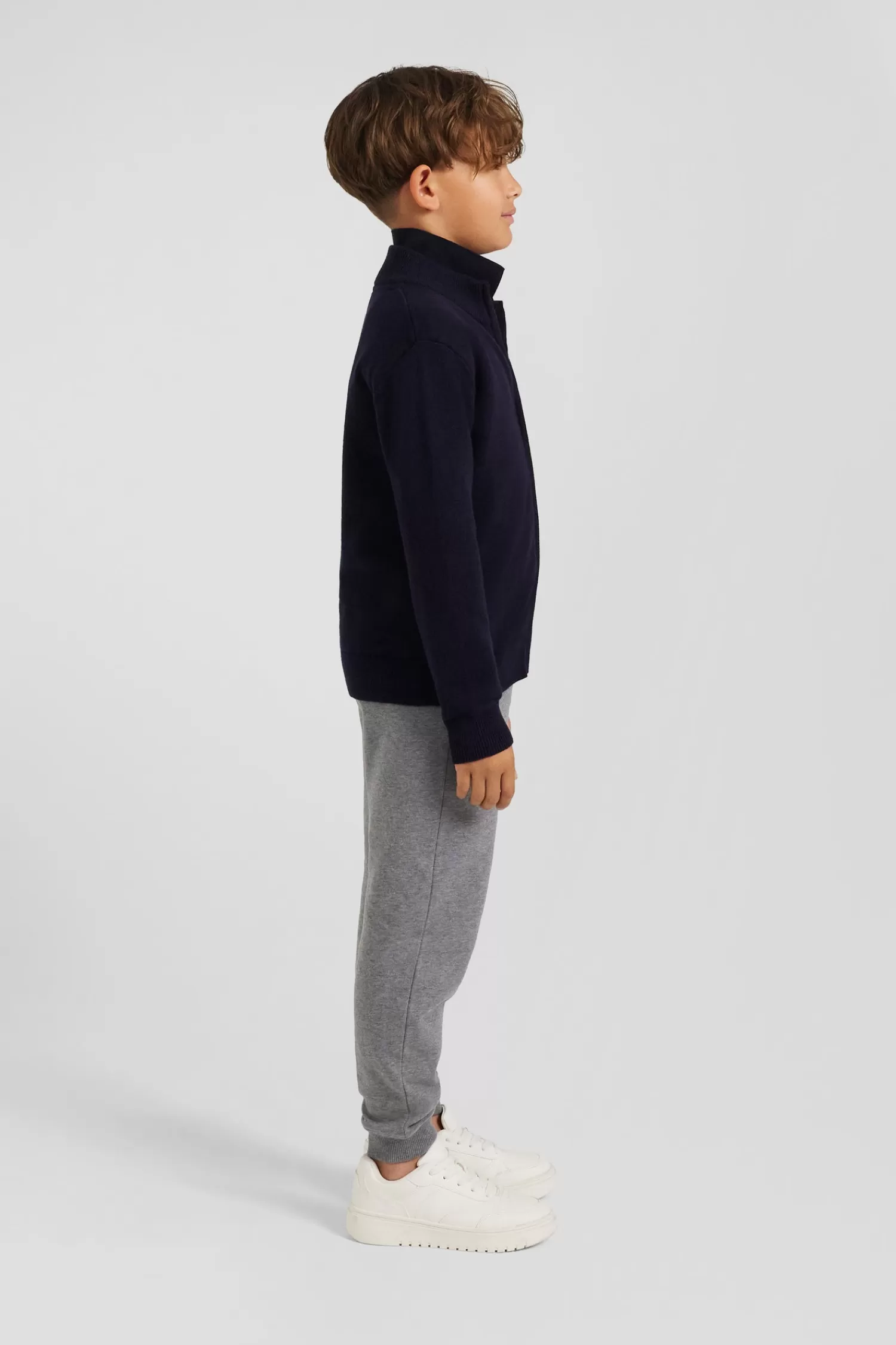 Eden Park Regular navy blue wool and cotton high collar zipped cardigan<Kids Kids