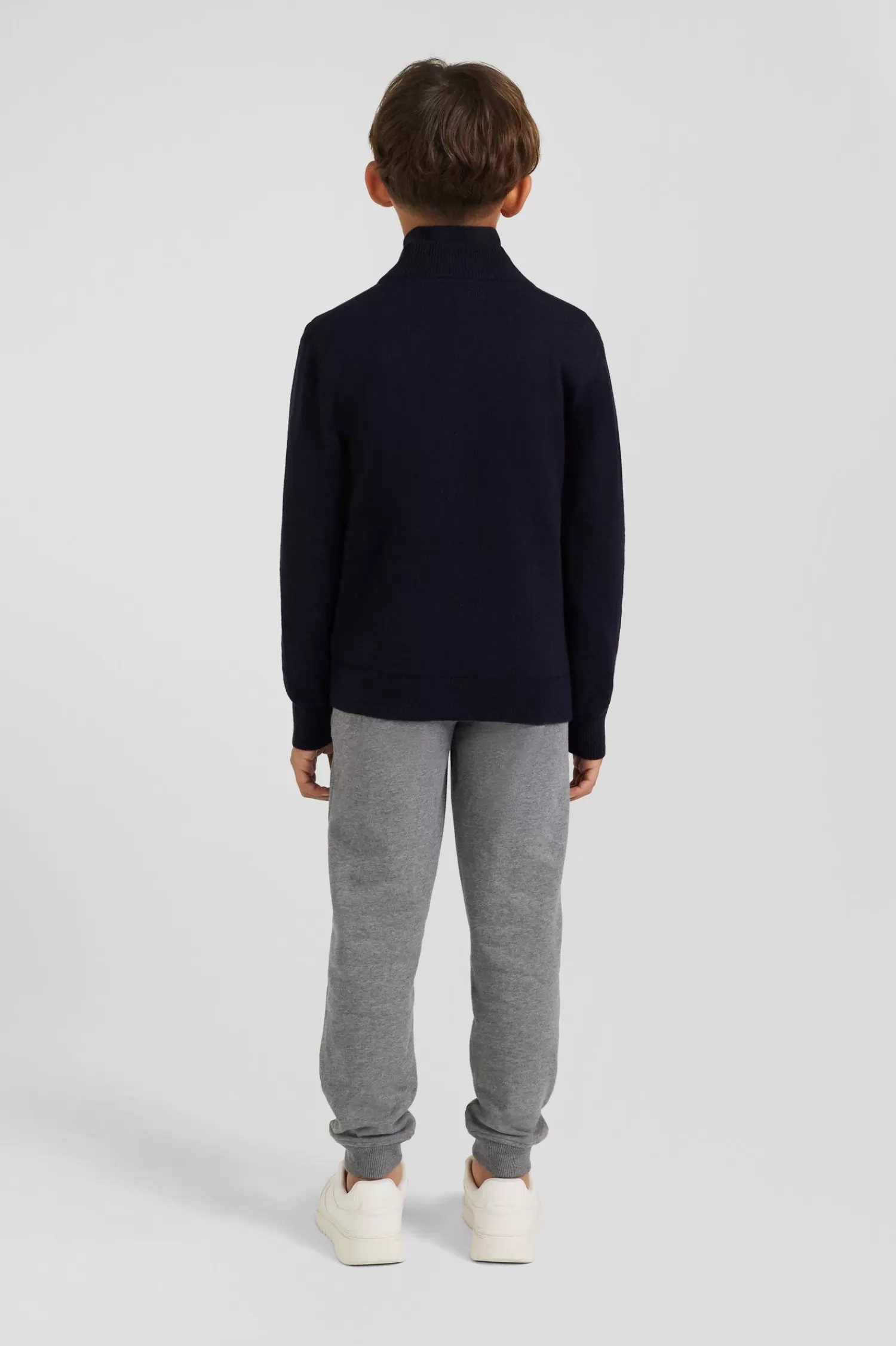 Eden Park Regular navy blue wool and cotton high collar zipped cardigan<Kids Kids