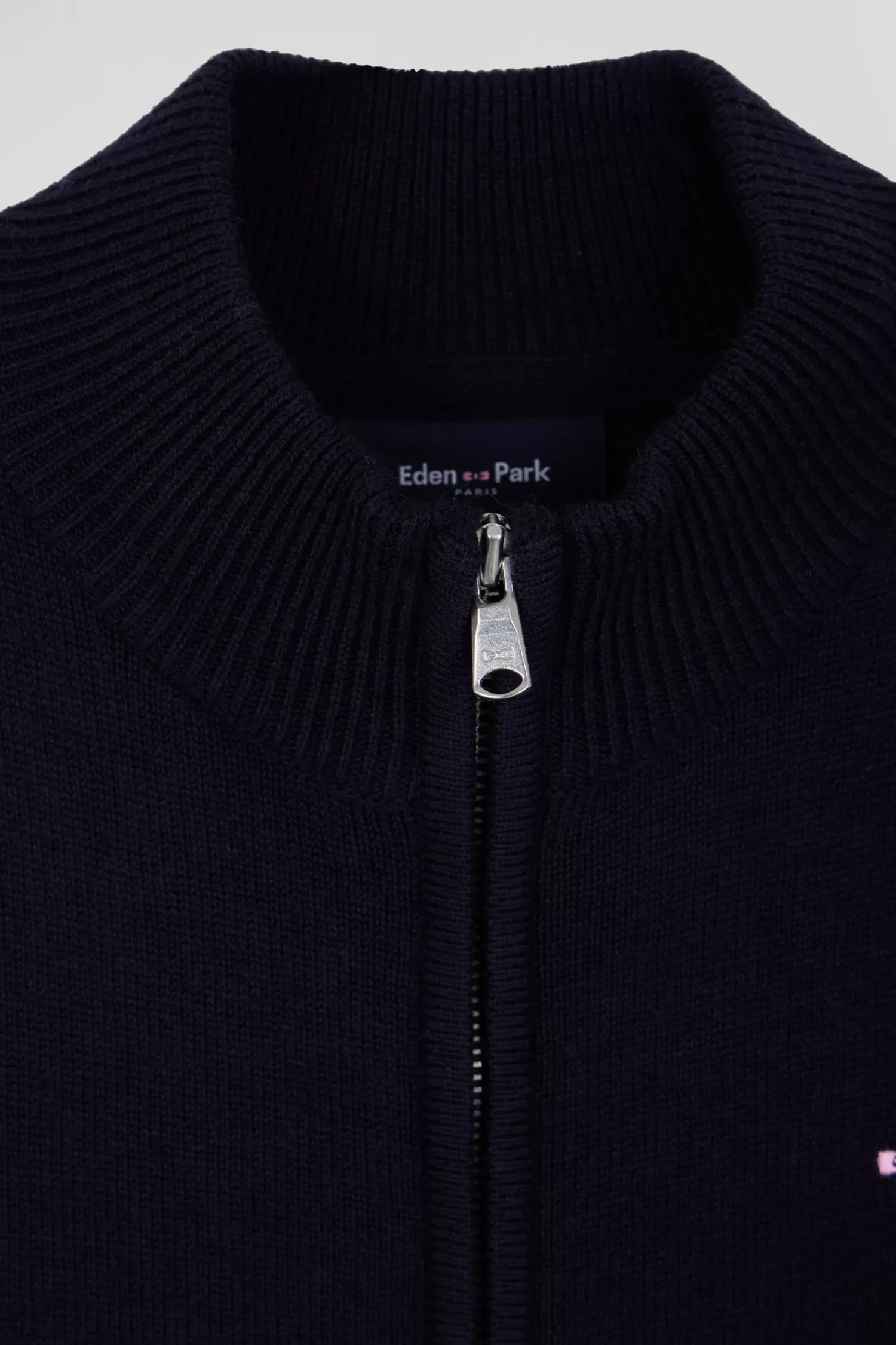 Eden Park Regular navy blue wool and cotton high collar zipped cardigan<Kids Kids