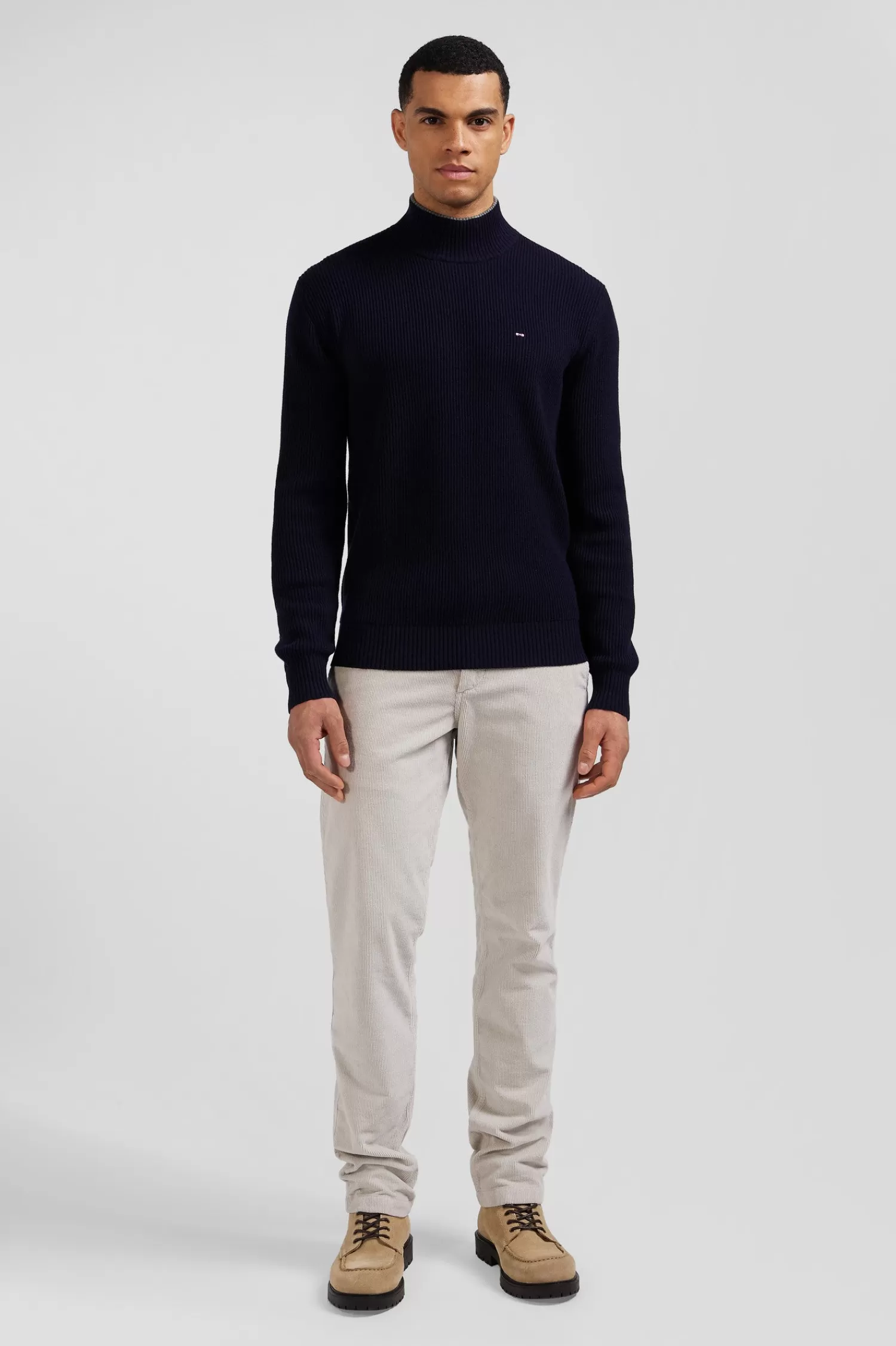 Eden Park Regular navy blue wool and cotton high-neck jumper< Sweaters
