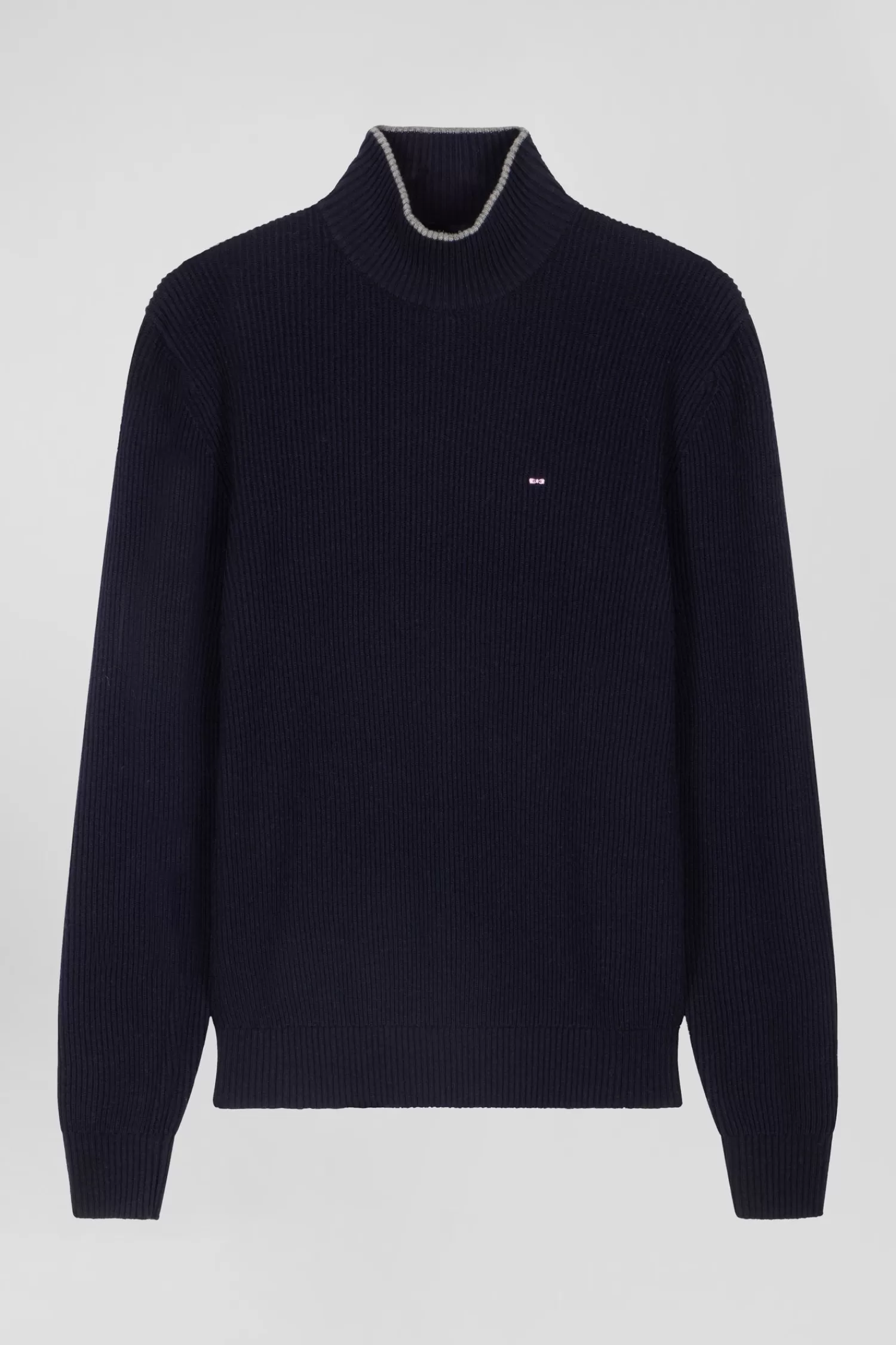 Eden Park Regular navy blue wool and cotton high-neck jumper< Sweaters