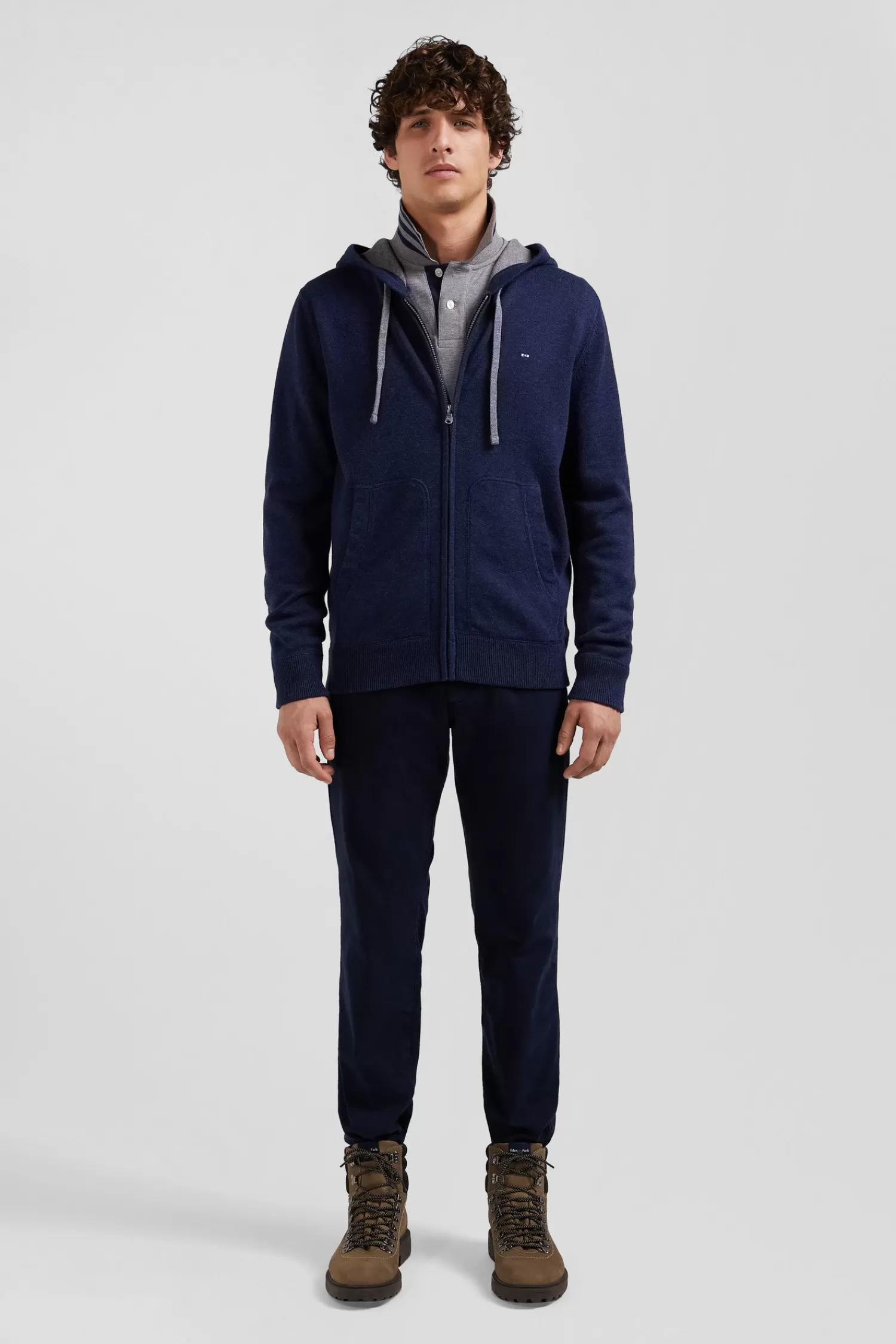 Eden Park Regular navy blue wool and cotton knitted zip-up jumper< Cardigans