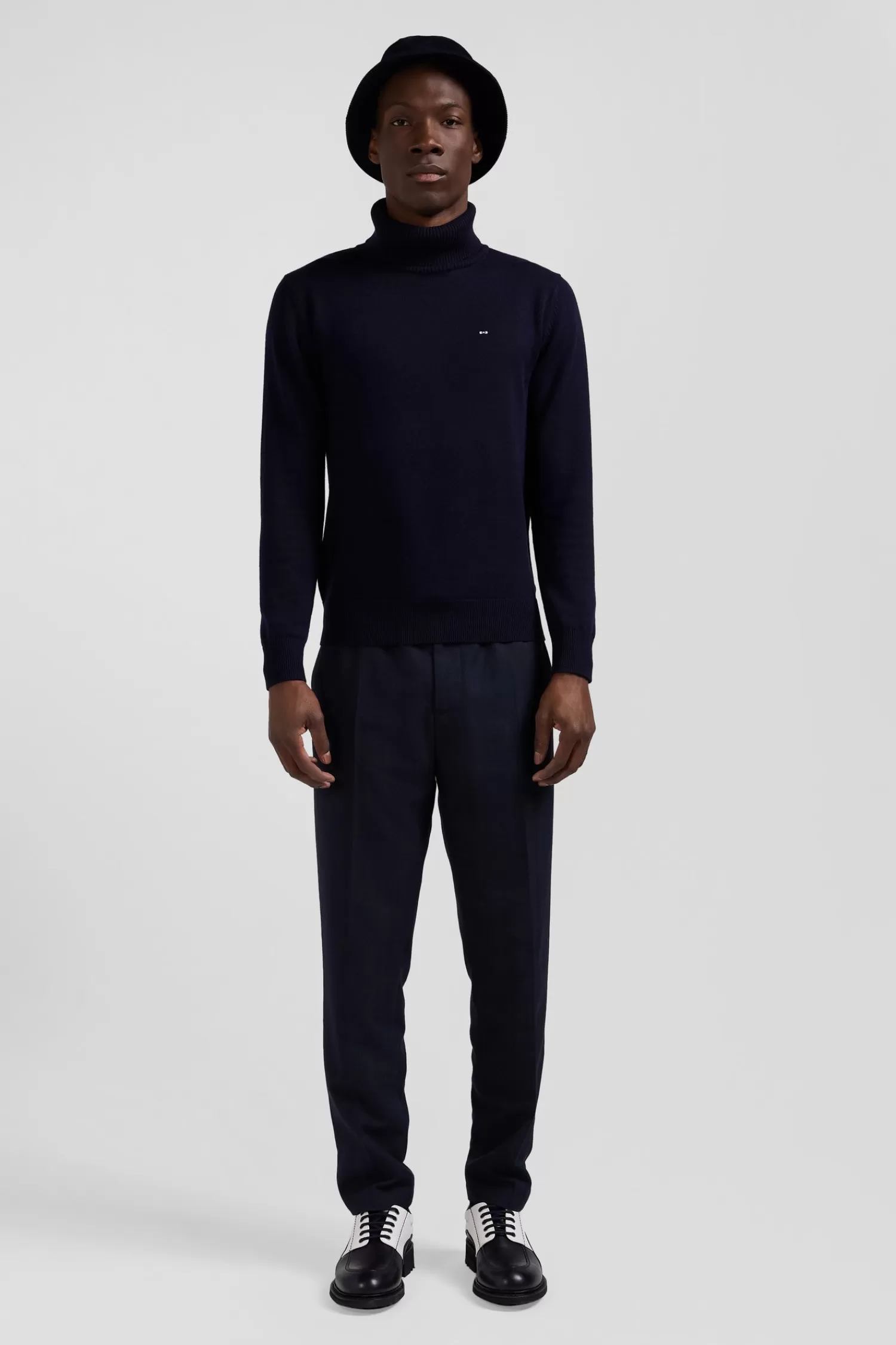 Eden Park Regular navy blue wool and cotton turtleneck jumper< Sweaters
