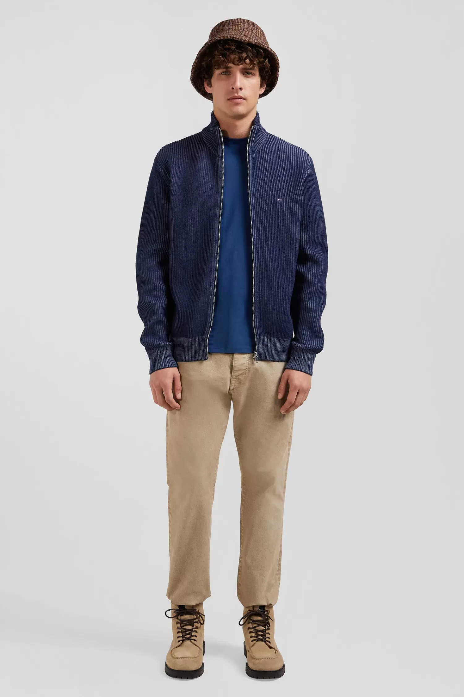 Eden Park Regular navy blue wool and cotton zipped cardigan< Cardigans