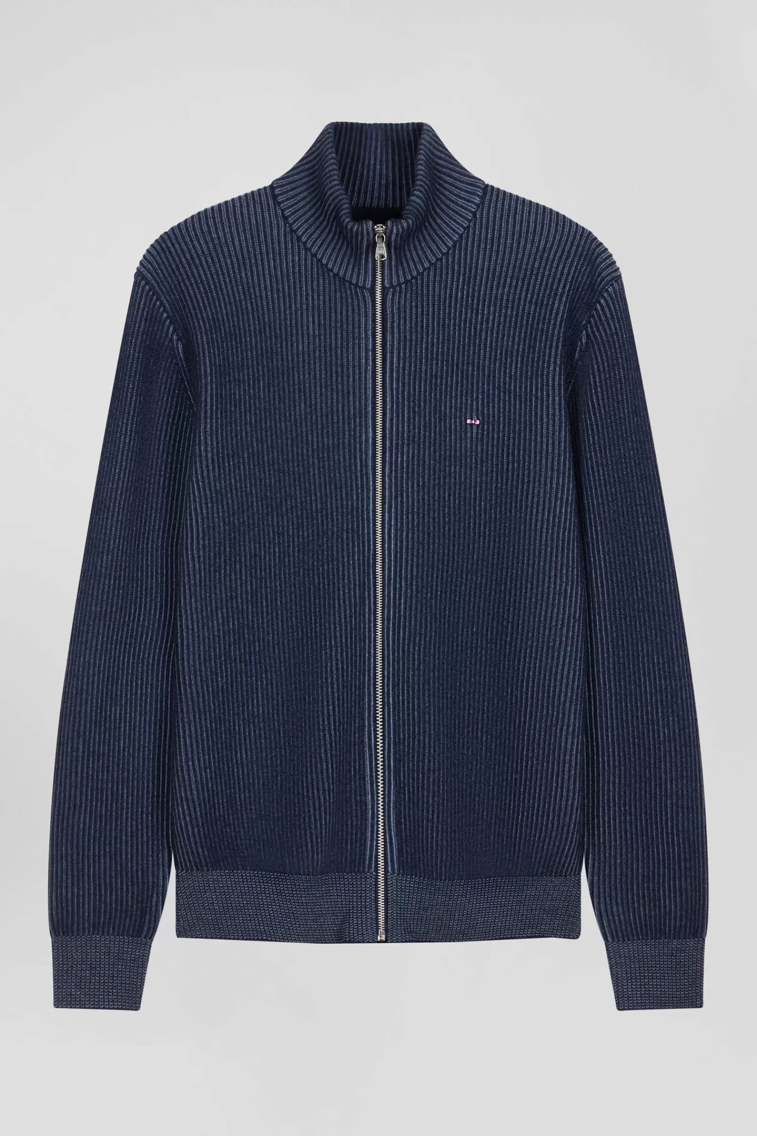 Eden Park Regular navy blue wool and cotton zipped cardigan< Cardigans