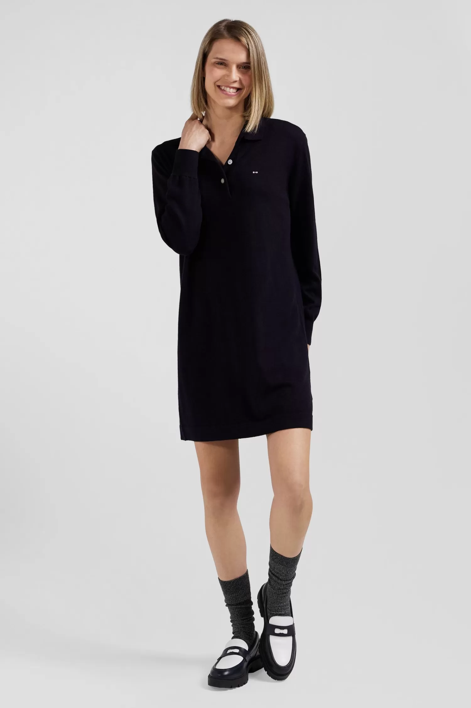 regular_navy_blue_wool_dress_with_rugby_shirt_collar_2.webp Eden Park Regular navy blue wool dress with rugby shirt collar<Women Dresses And Skirts