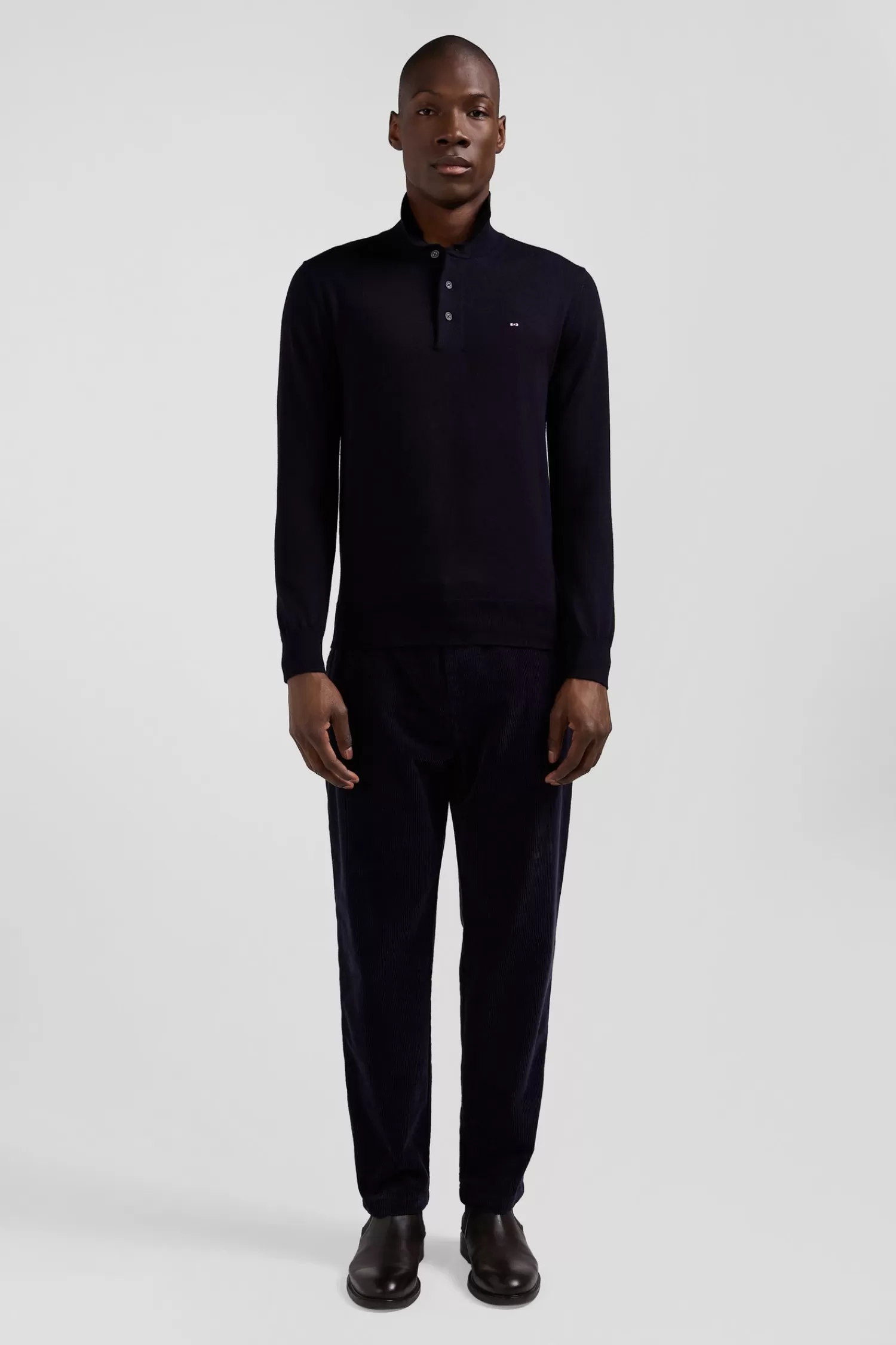 Eden Park Regular navy blue wool jersey jumper with rugby shirt collar< Sweaters