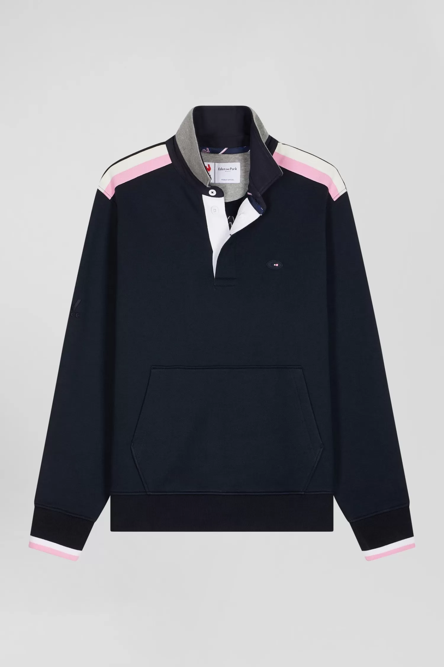 Eden Park Regular navy blue XV de France cotton sweatshirt with rugby shirt collar< Sweatshirts