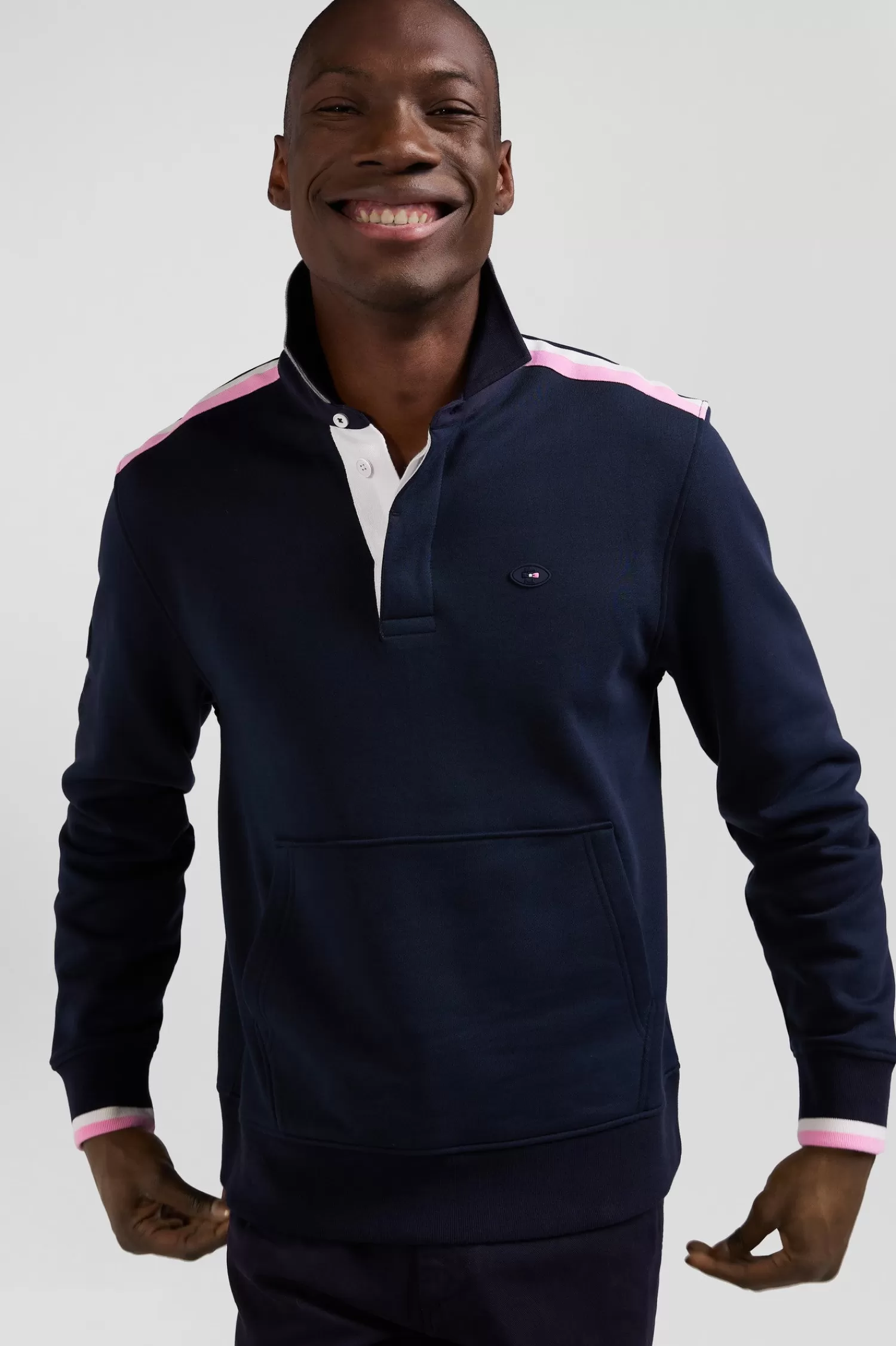 Eden Park Regular navy blue XV de France cotton sweatshirt with rugby shirt collar< Sweatshirts