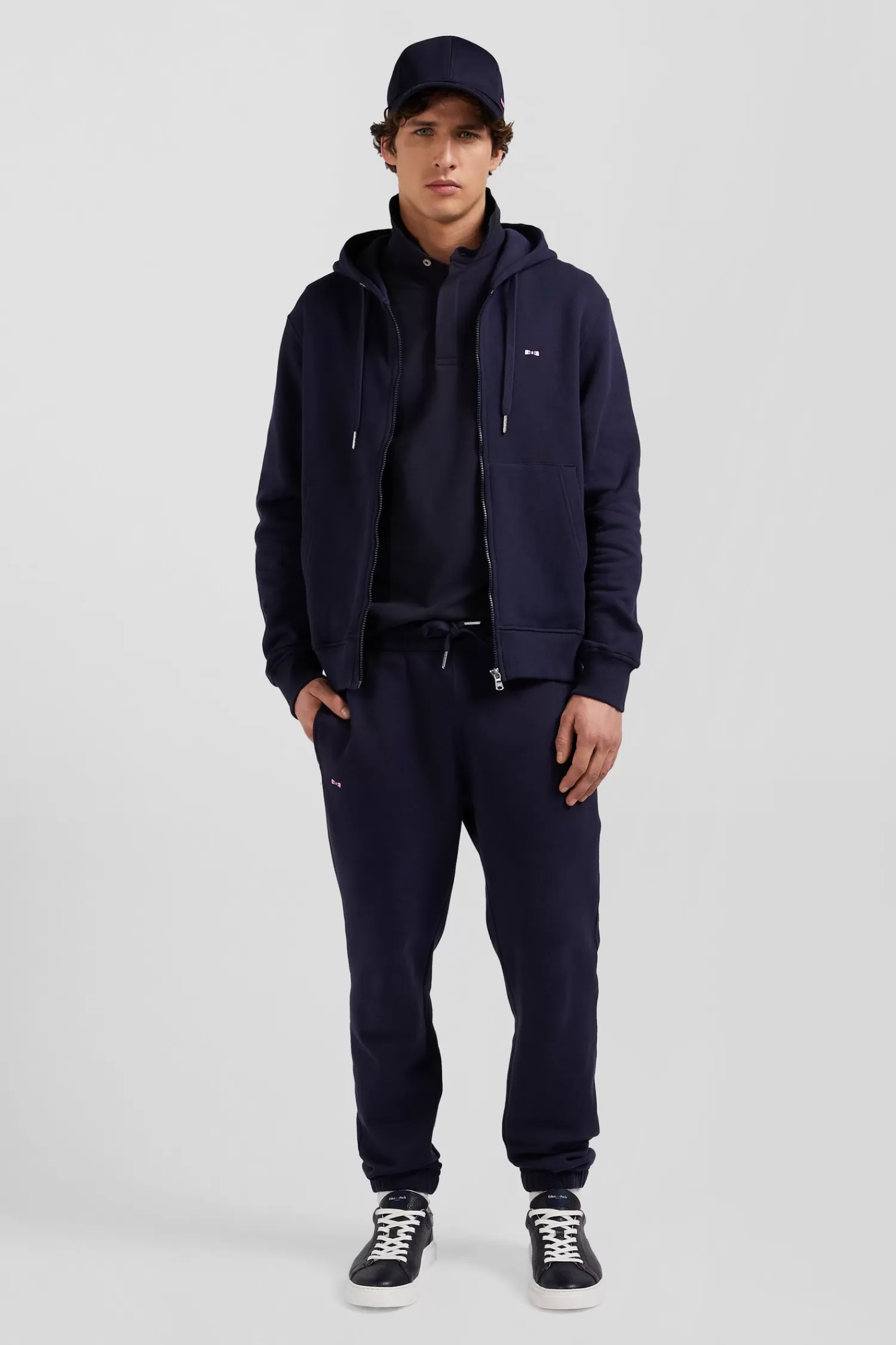 Eden Park Regular navy blue zipped brushed cotton fleece hoodie< Sweatshirts