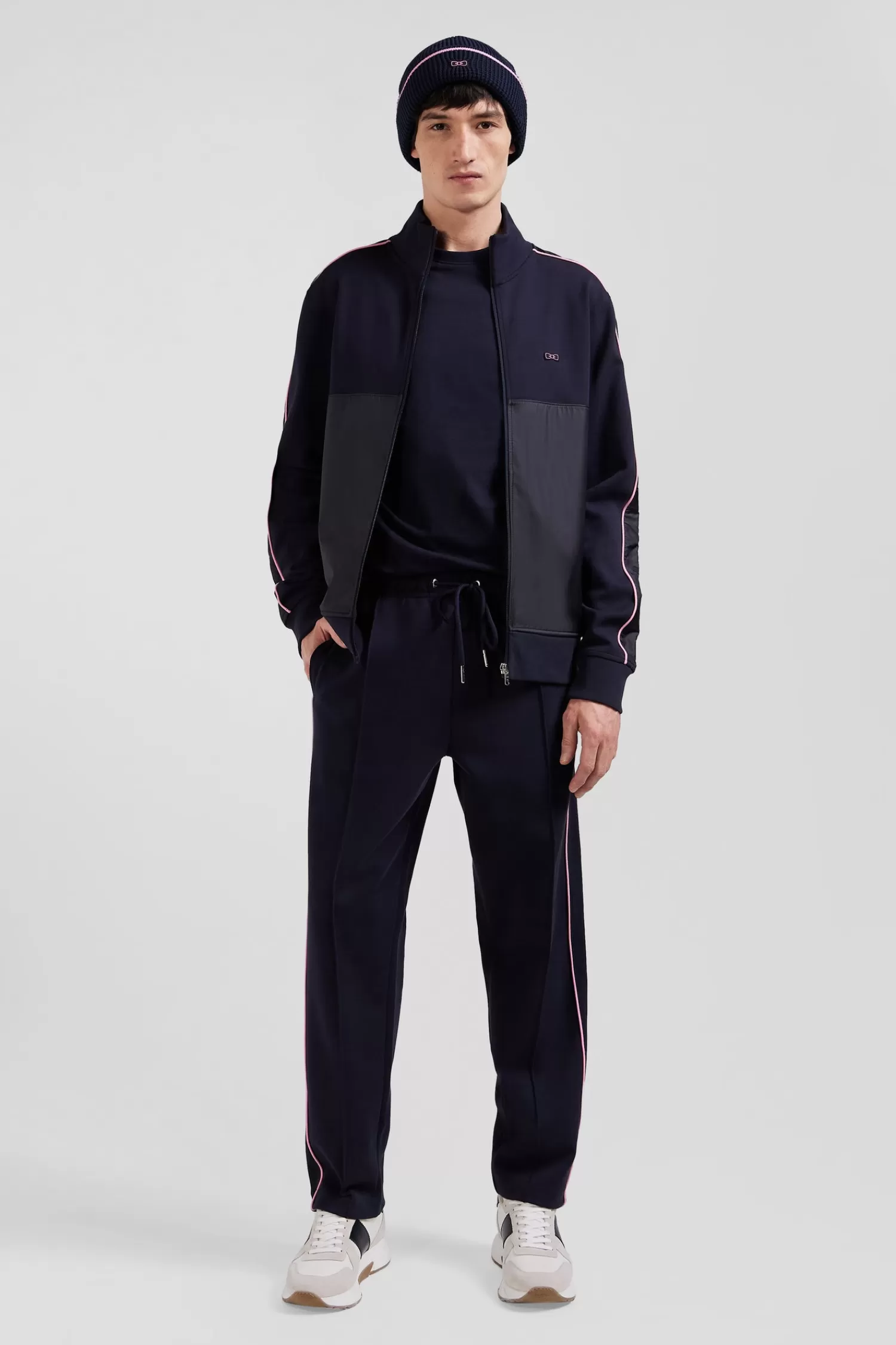 Eden Park Regular navy blue zipped cotton blend sweatshirt< Sweatshirts