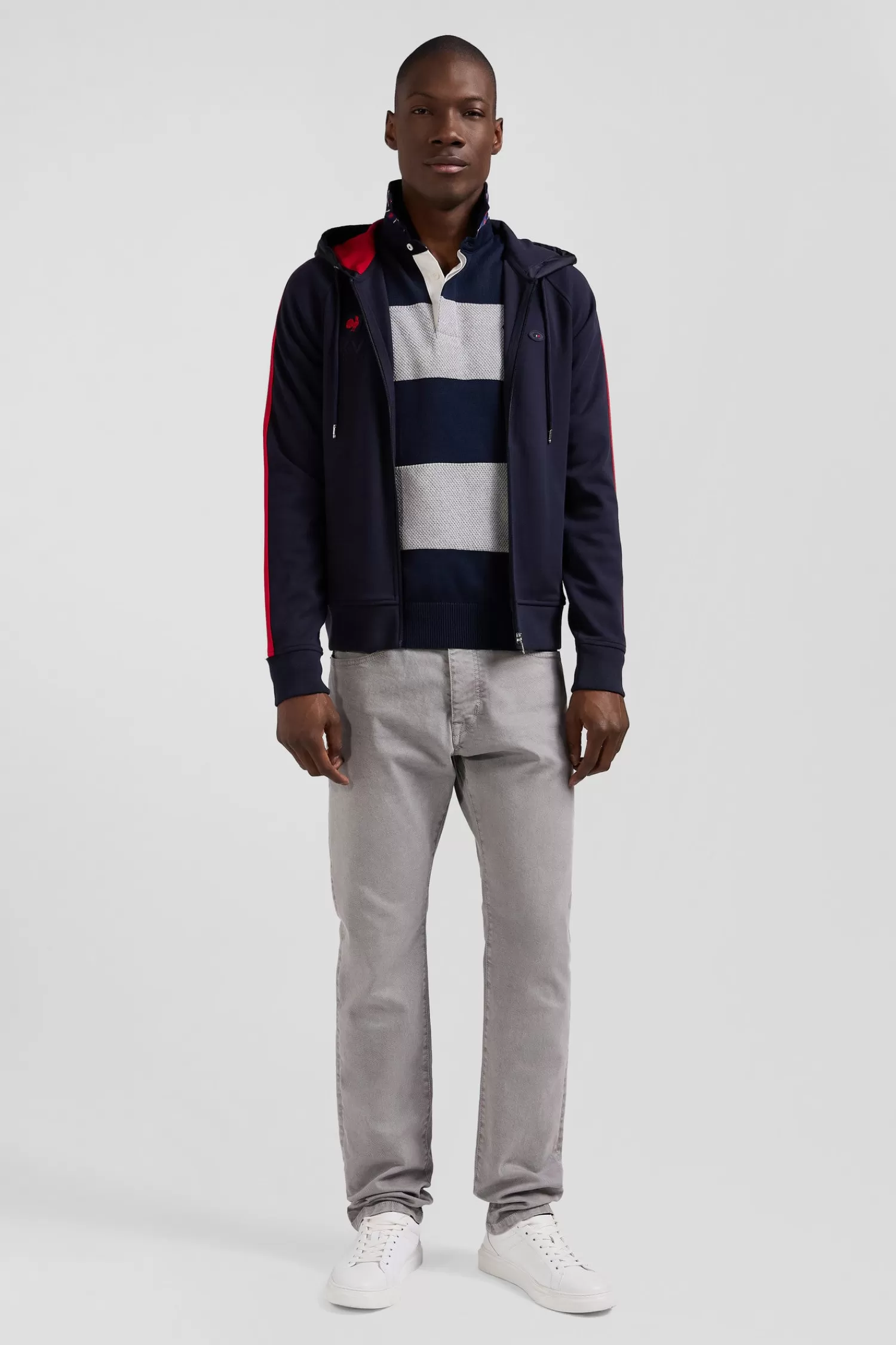 Eden Park Regular navy blue zipped XV de France cotton blend hoodie< Sweatshirts