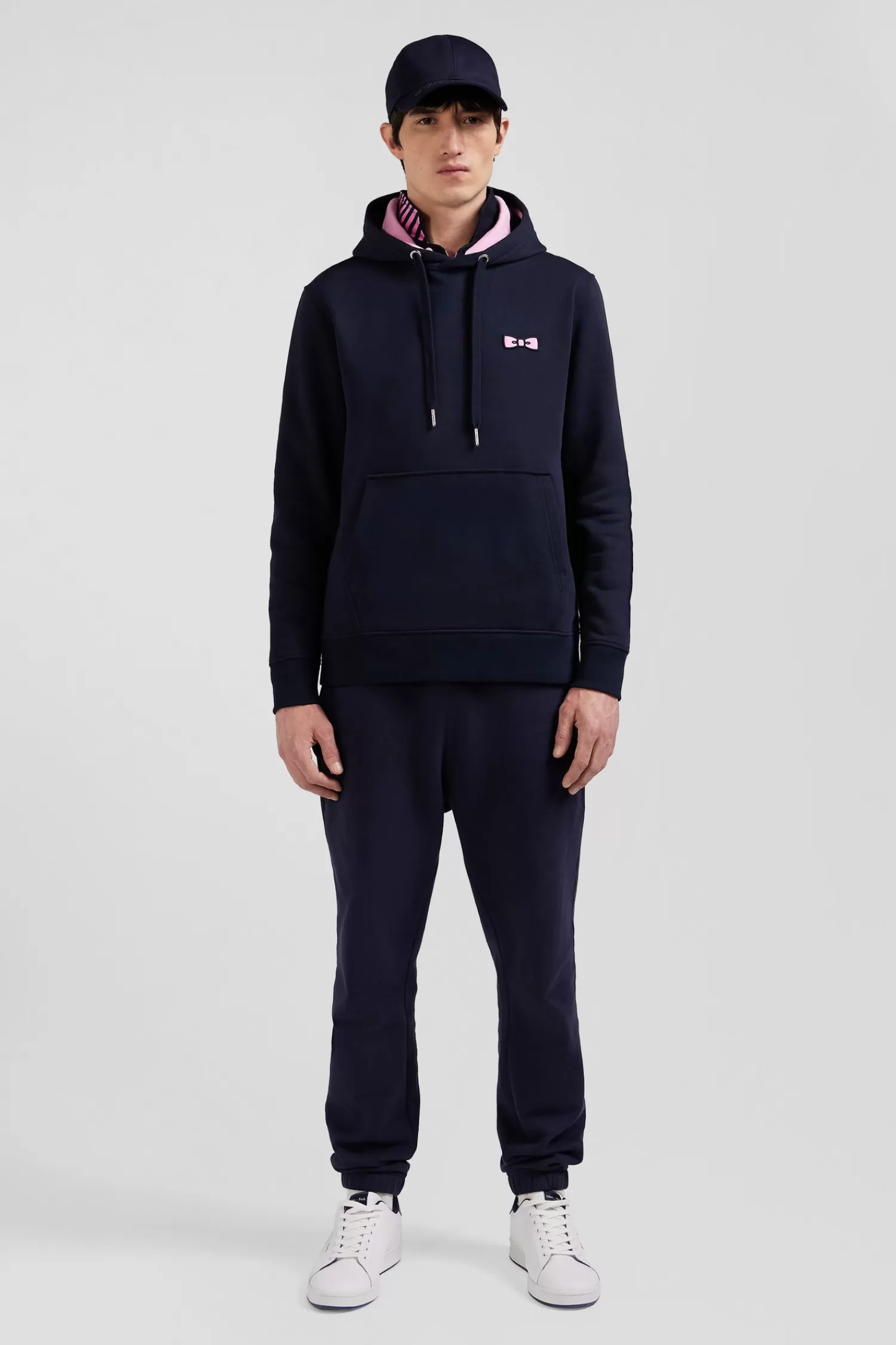 Eden Park Regular navy brushed cotton fleece hoodie with embroidery< Sweatshirts