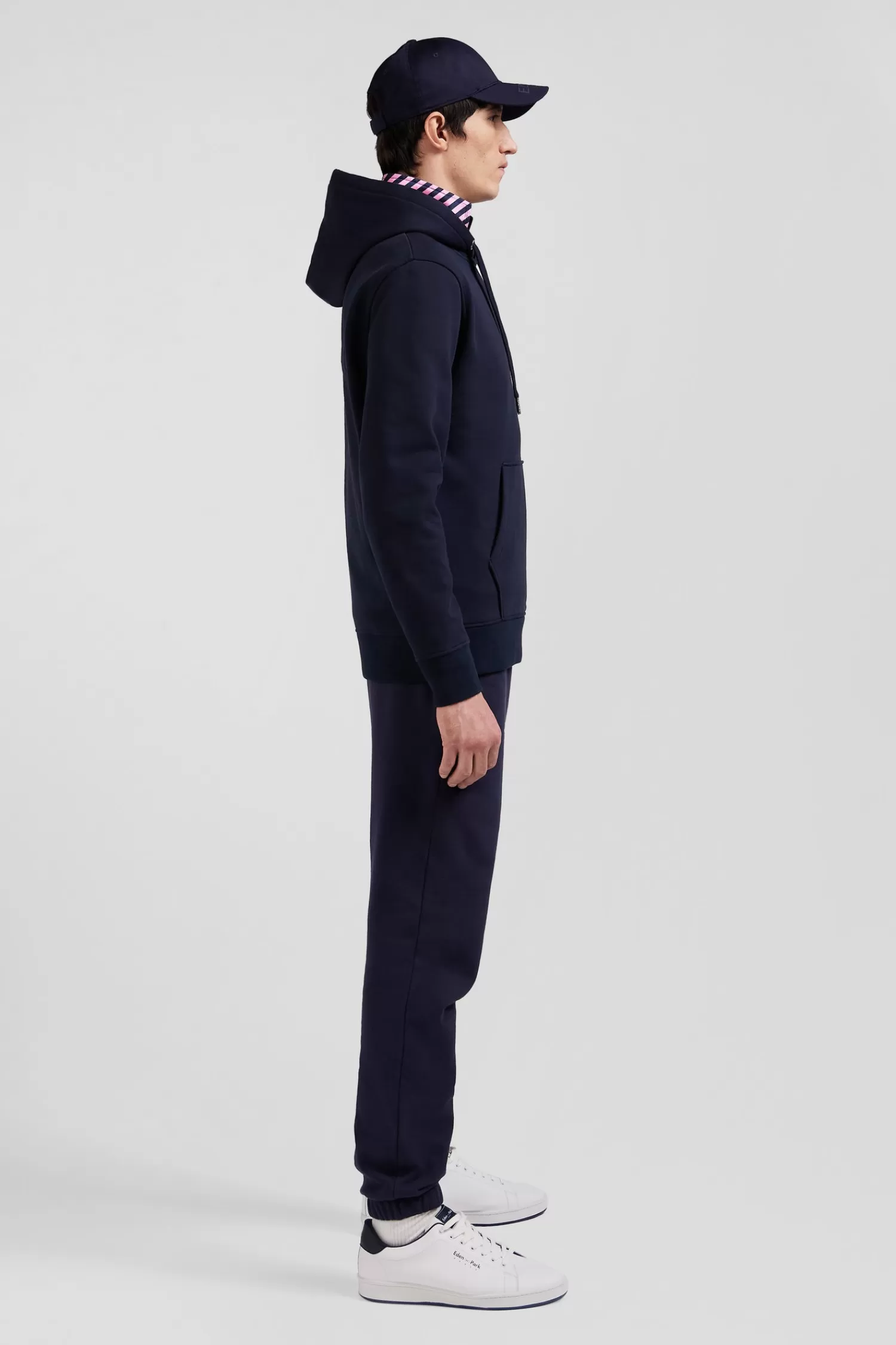 Eden Park Regular navy brushed cotton fleece hoodie with embroidery< Sweatshirts