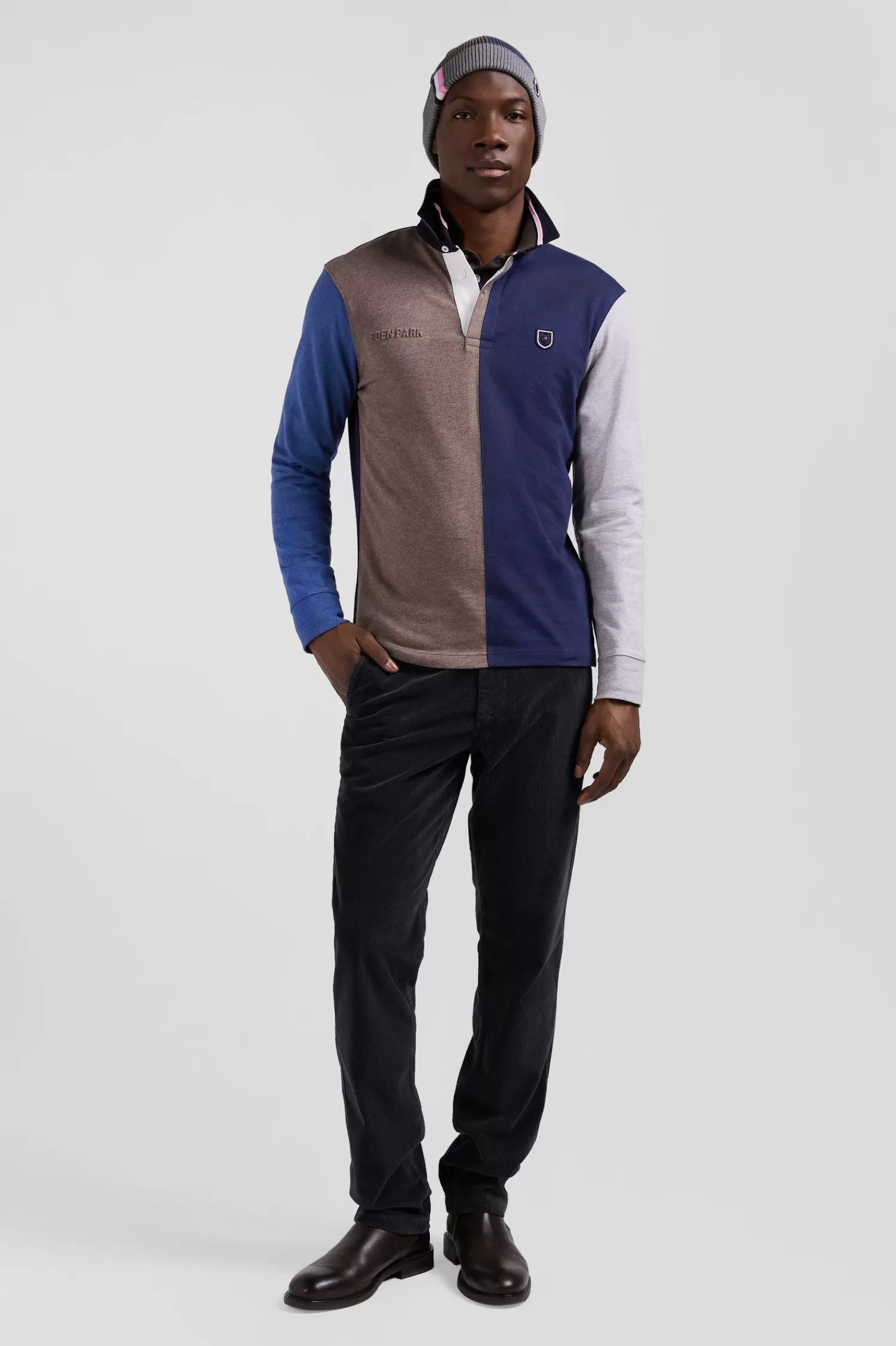 Eden Park Regular navy colorblock long-sleeved cotton rugby shirt< Rugby Shirts