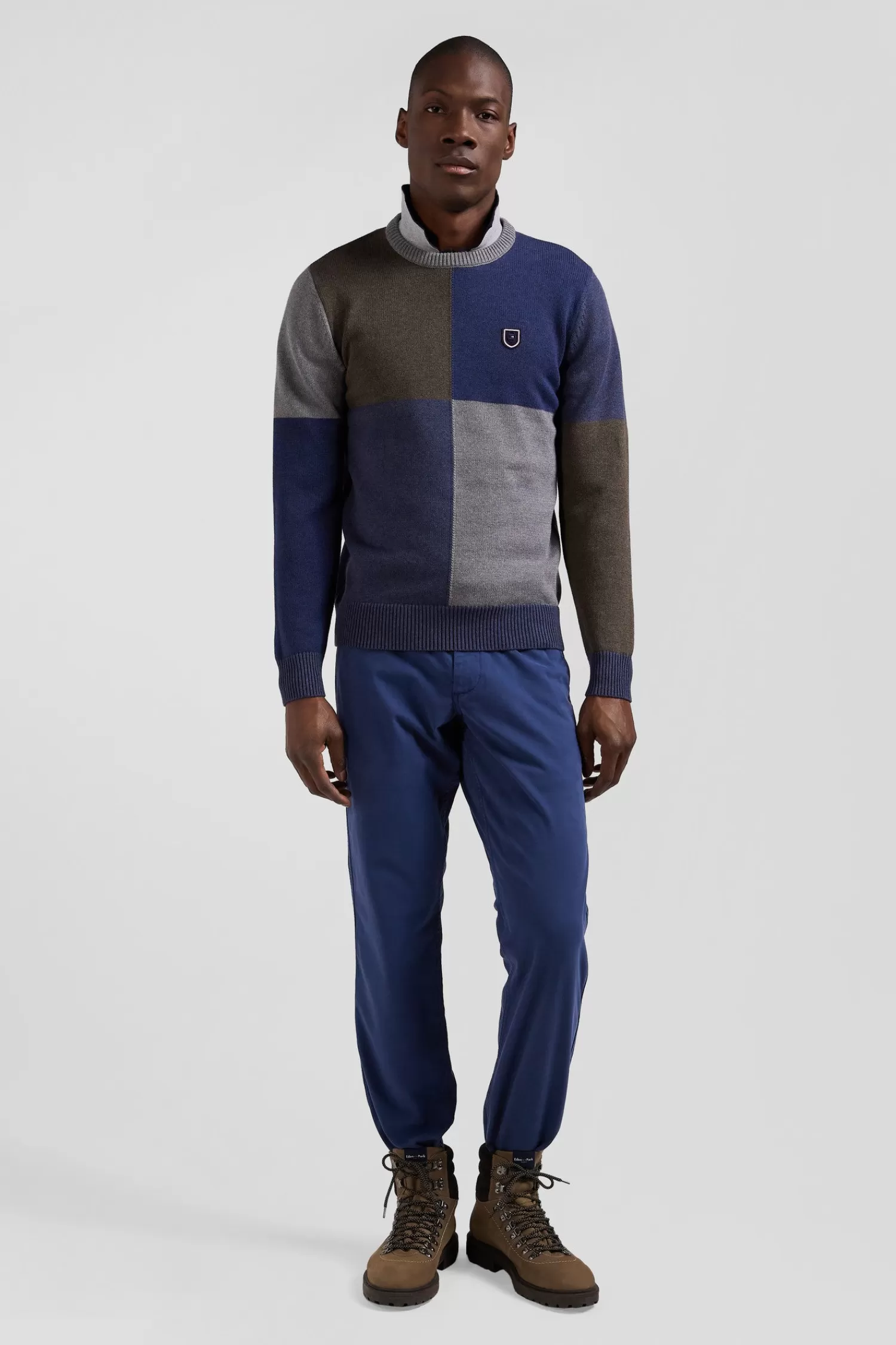 Eden Park Regular navy colourblock Barbarian cotton crew neck jumper< Sweaters