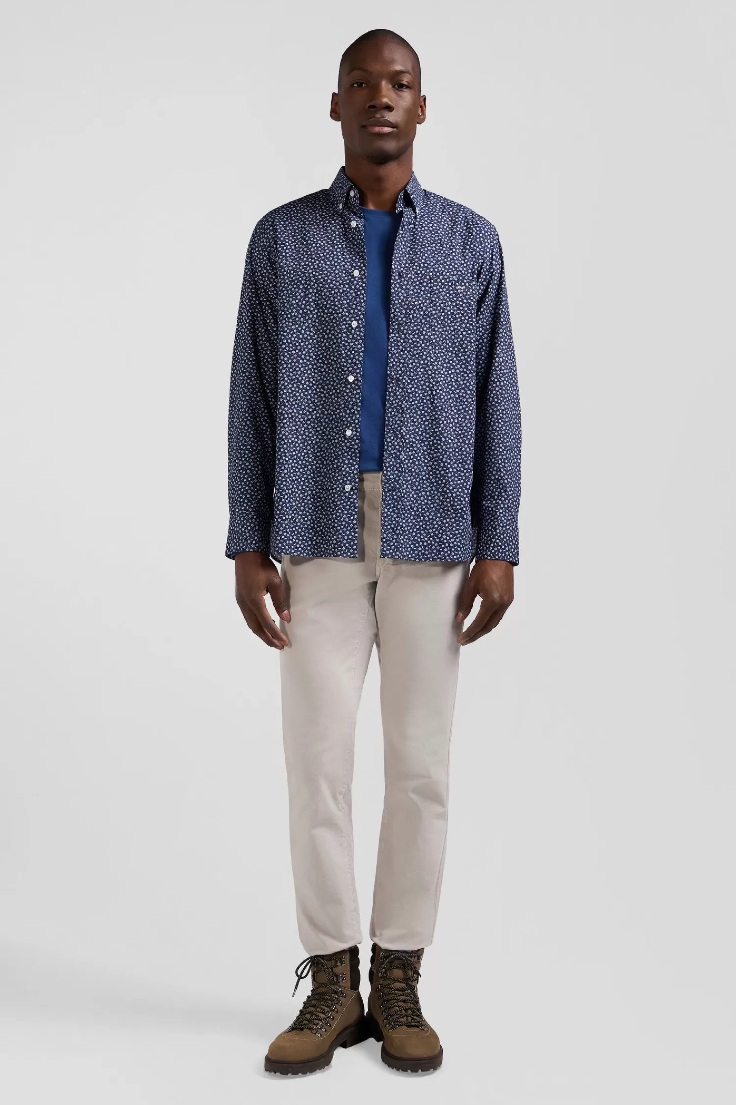 Eden Park Regular navy cotton poplin shirt with micro floral print< Shirts
