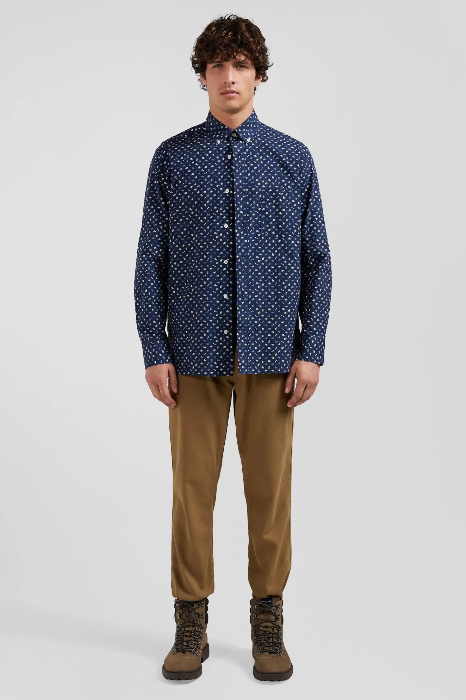 Eden Park Regular navy cotton poplin shirt with micro floral print< Shirts