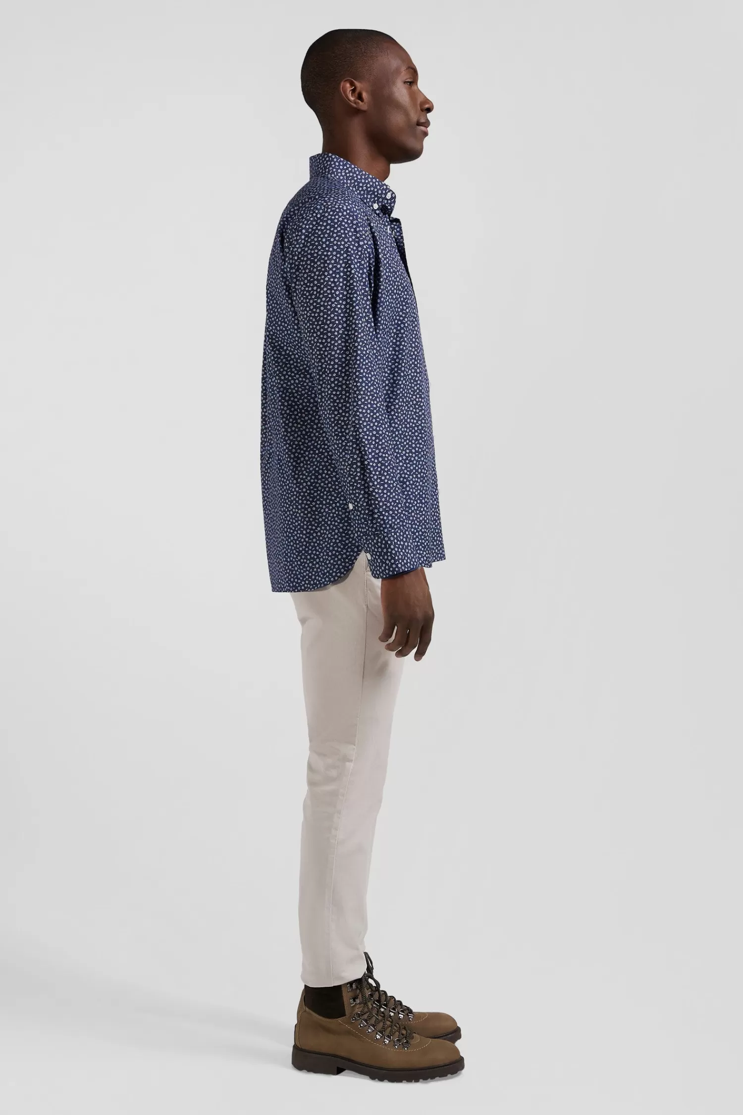 Eden Park Regular navy cotton poplin shirt with micro floral print< Shirts